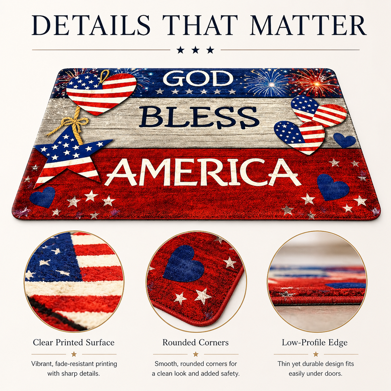 God Bless America Patriotic Diatom Mud Doormat – America 250th Front Door Décor