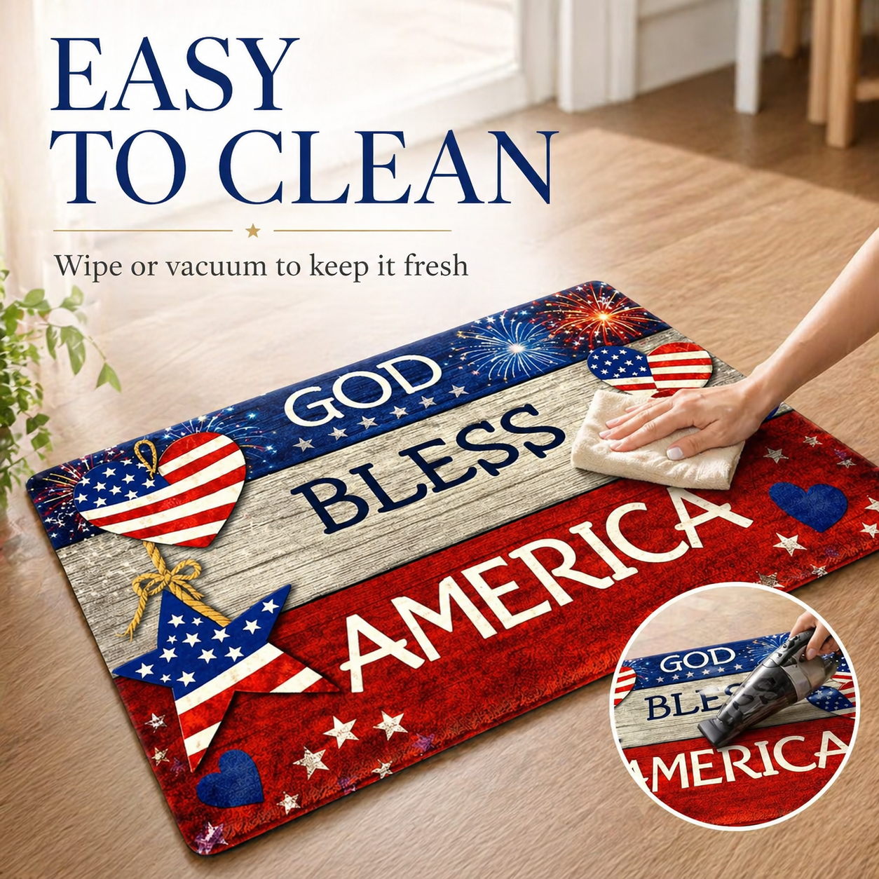 God Bless America Patriotic Diatom Mud Doormat – America 250th Front Door Décor
