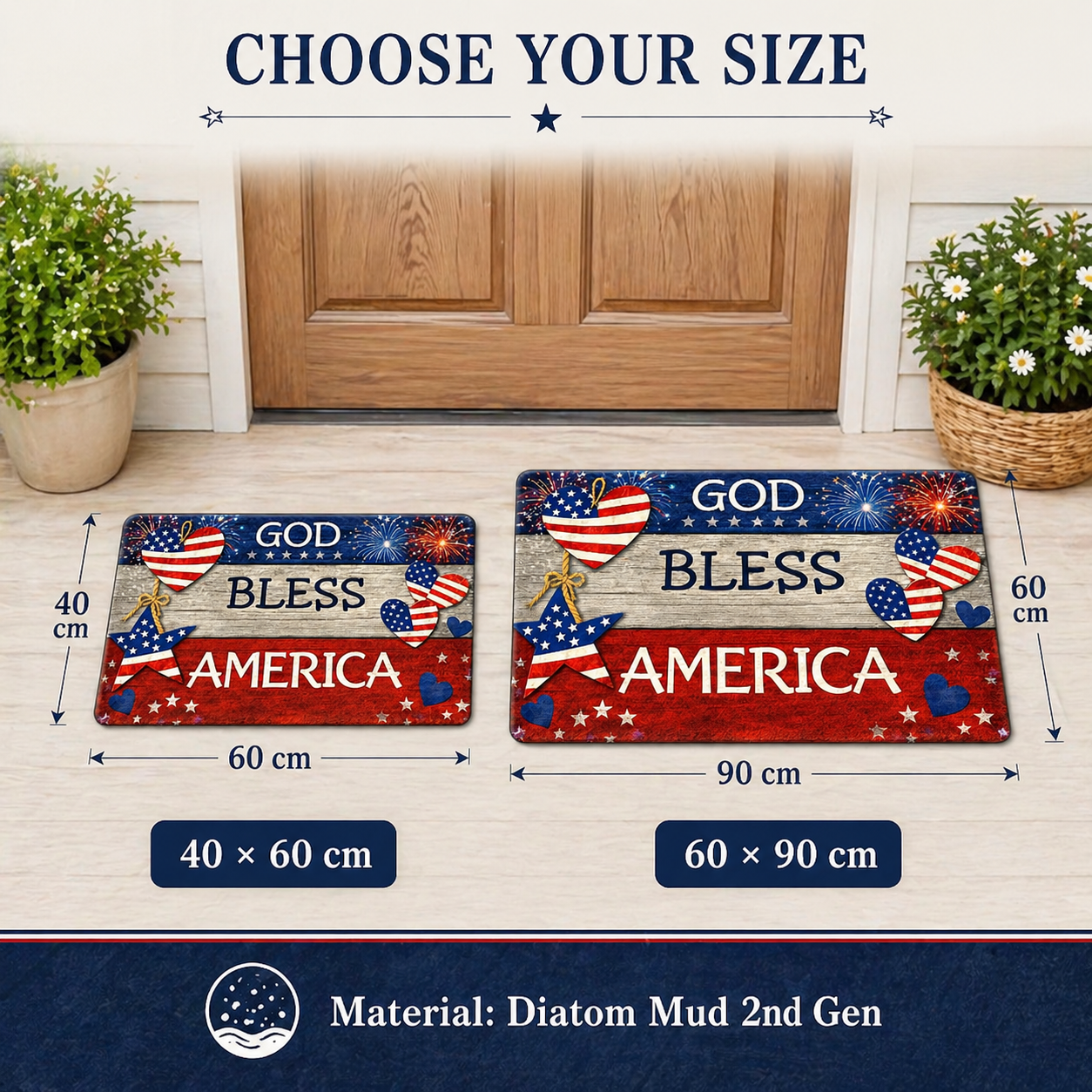 God Bless America Patriotic Diatom Mud Doormat – America 250th Front Door Décor