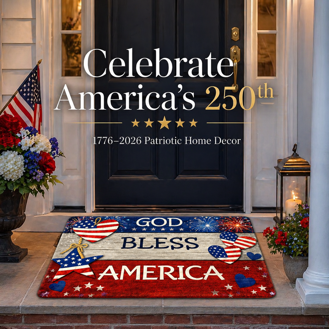 God Bless America Patriotic Diatom Mud Doormat – America 250th Front Door Décor