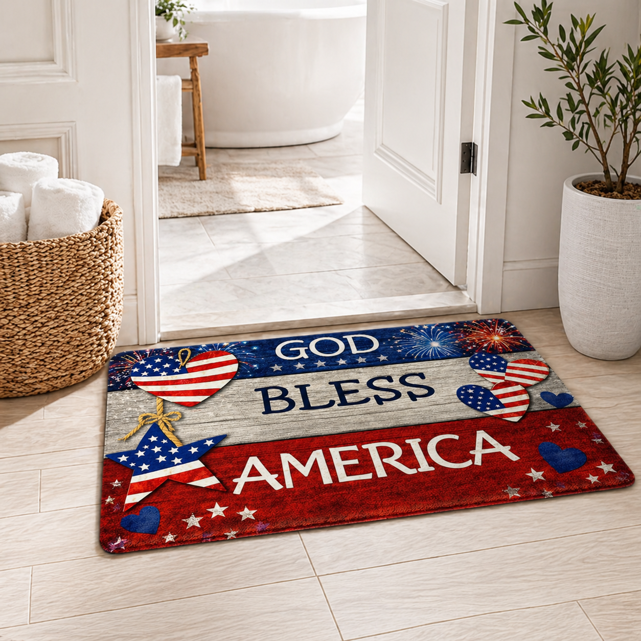 God Bless America Patriotic Diatom Mud Doormat – America 250th Front Door Décor