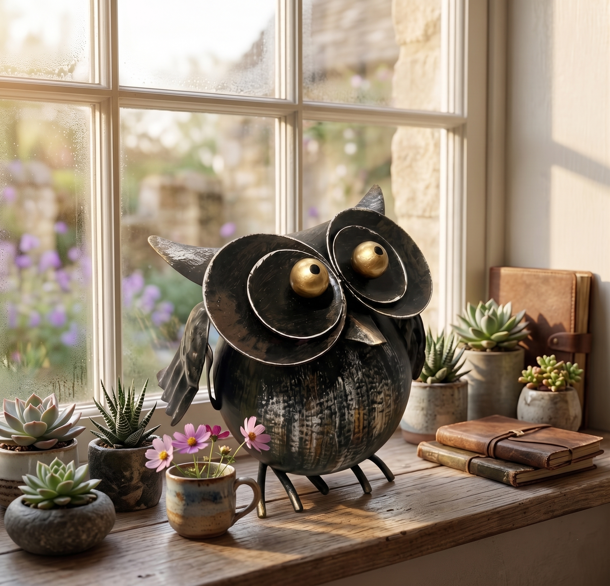Handcrafted Iron Owl Garden Ornament