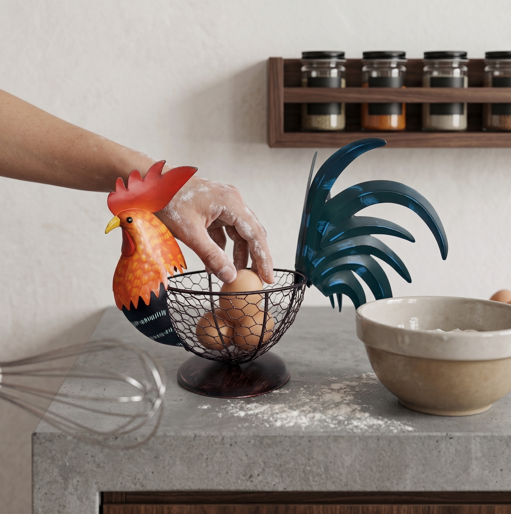 Country Charm Metal Rooster Holder - Unique Mother’s Day & Housewarming Kitchen Gift