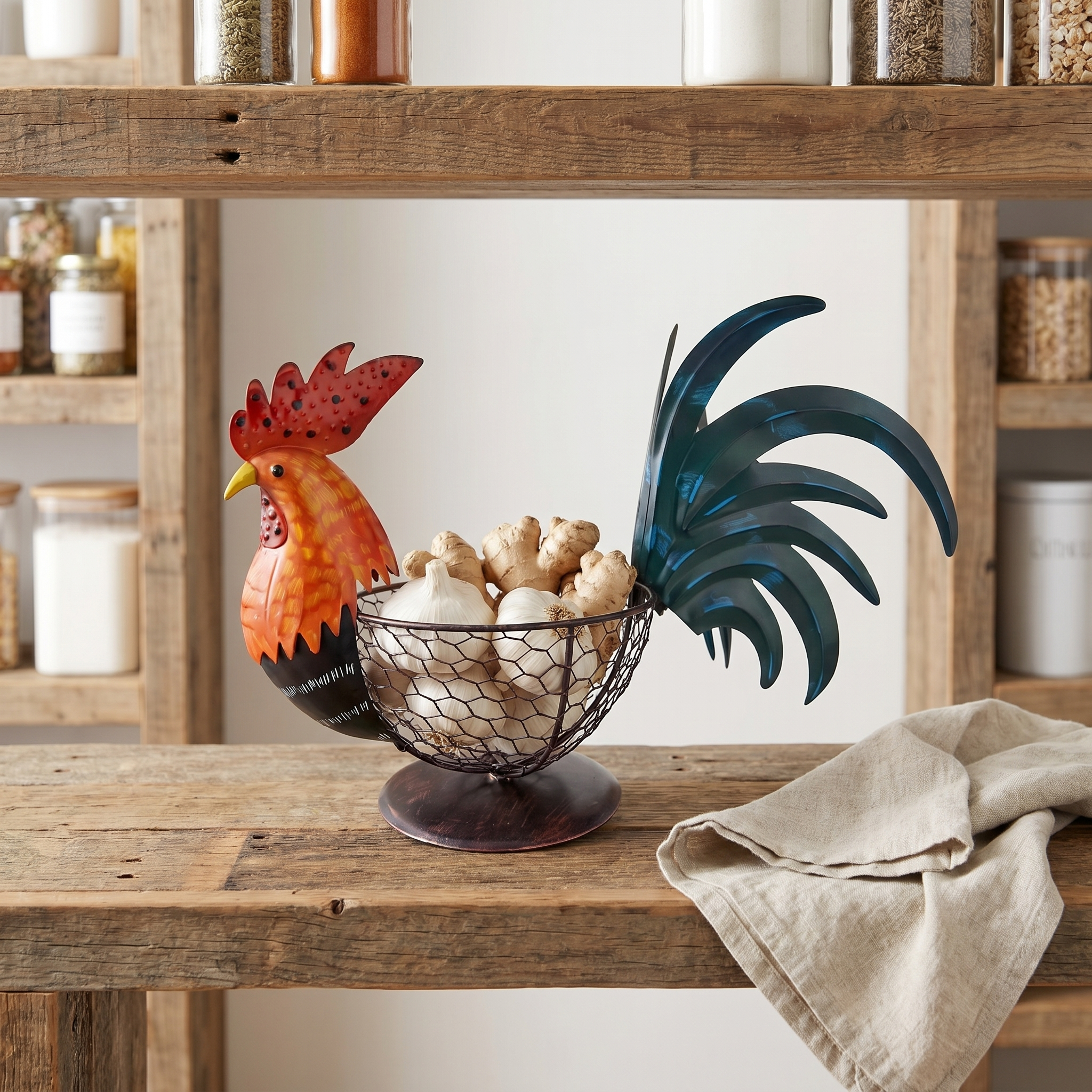 Country Charm Metal Rooster Holder - Unique Mother’s Day & Housewarming Kitchen Gift