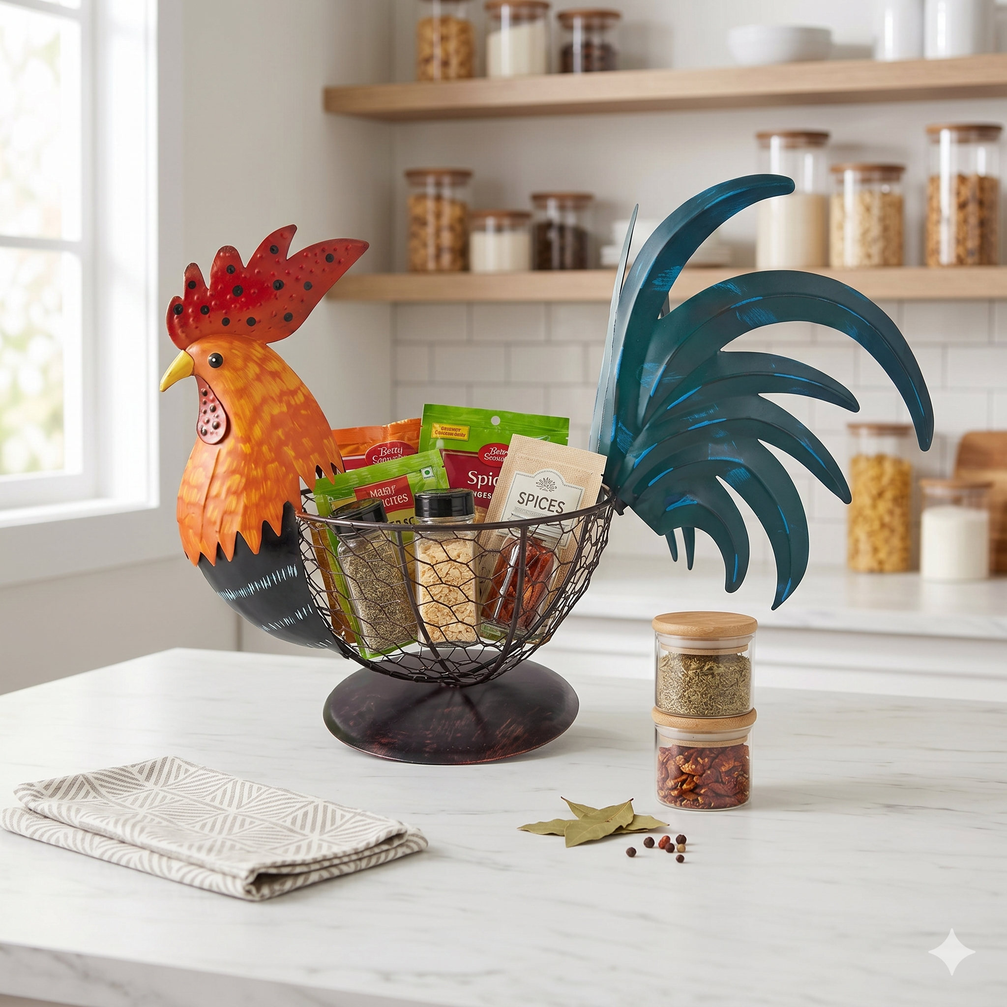 Country Charm Metal Rooster Holder - Unique Mother’s Day & Housewarming Kitchen Gift