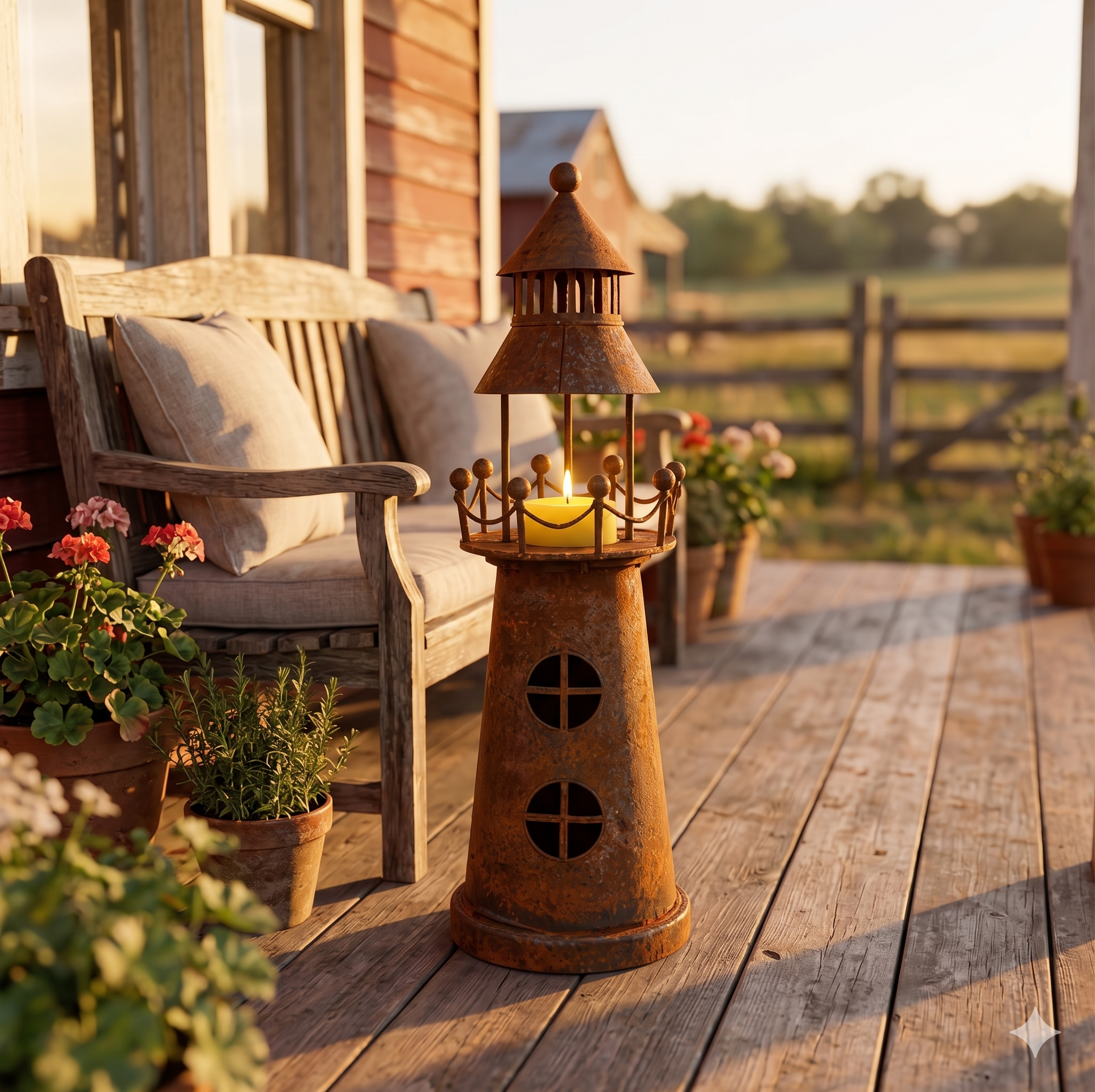 The Shoreline Beacon: Vintage Rusted Iron Lighthouse Candle Holder