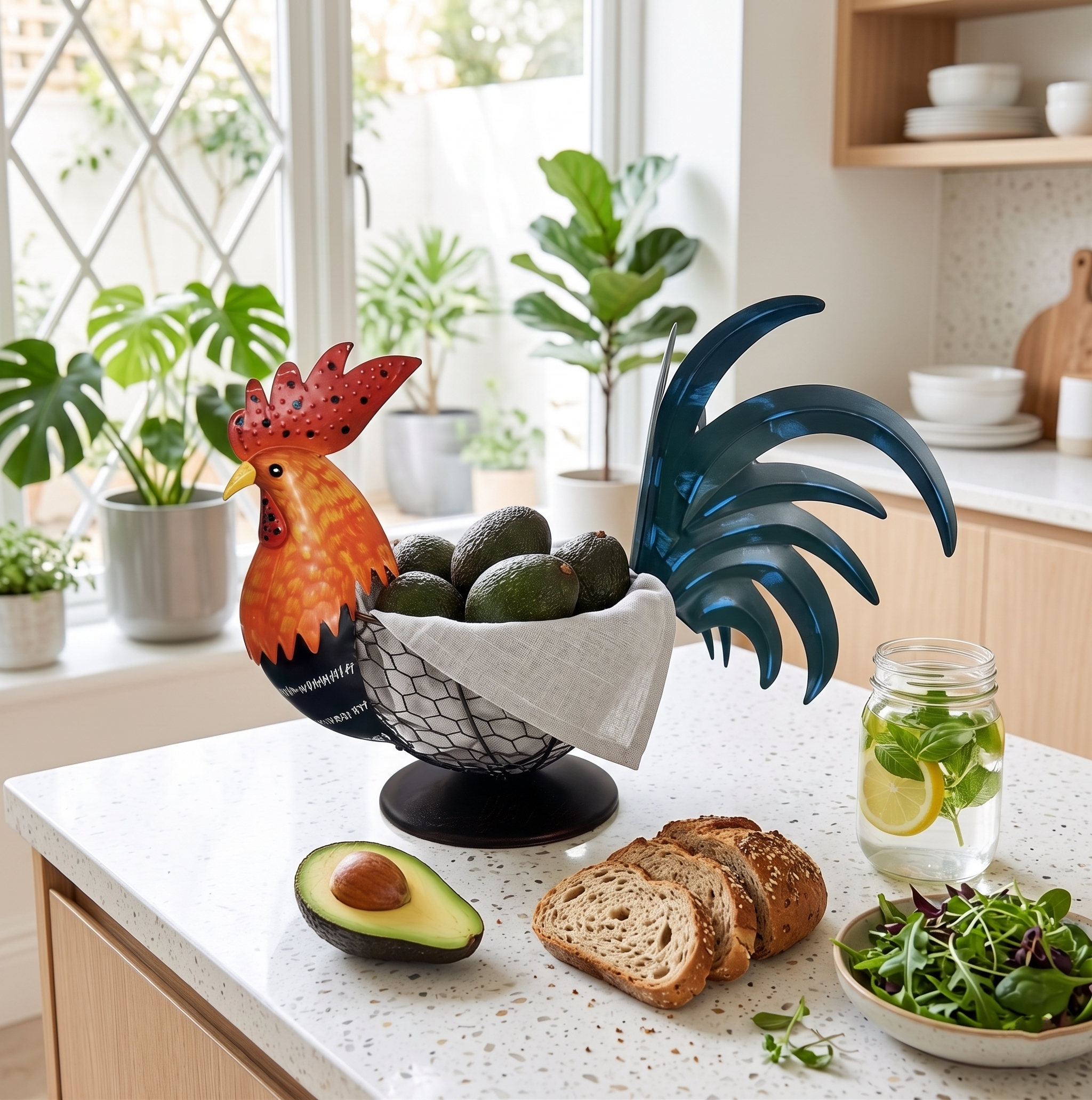Country Charm Metal Rooster Holder - Unique Mother’s Day & Housewarming Kitchen Gift
