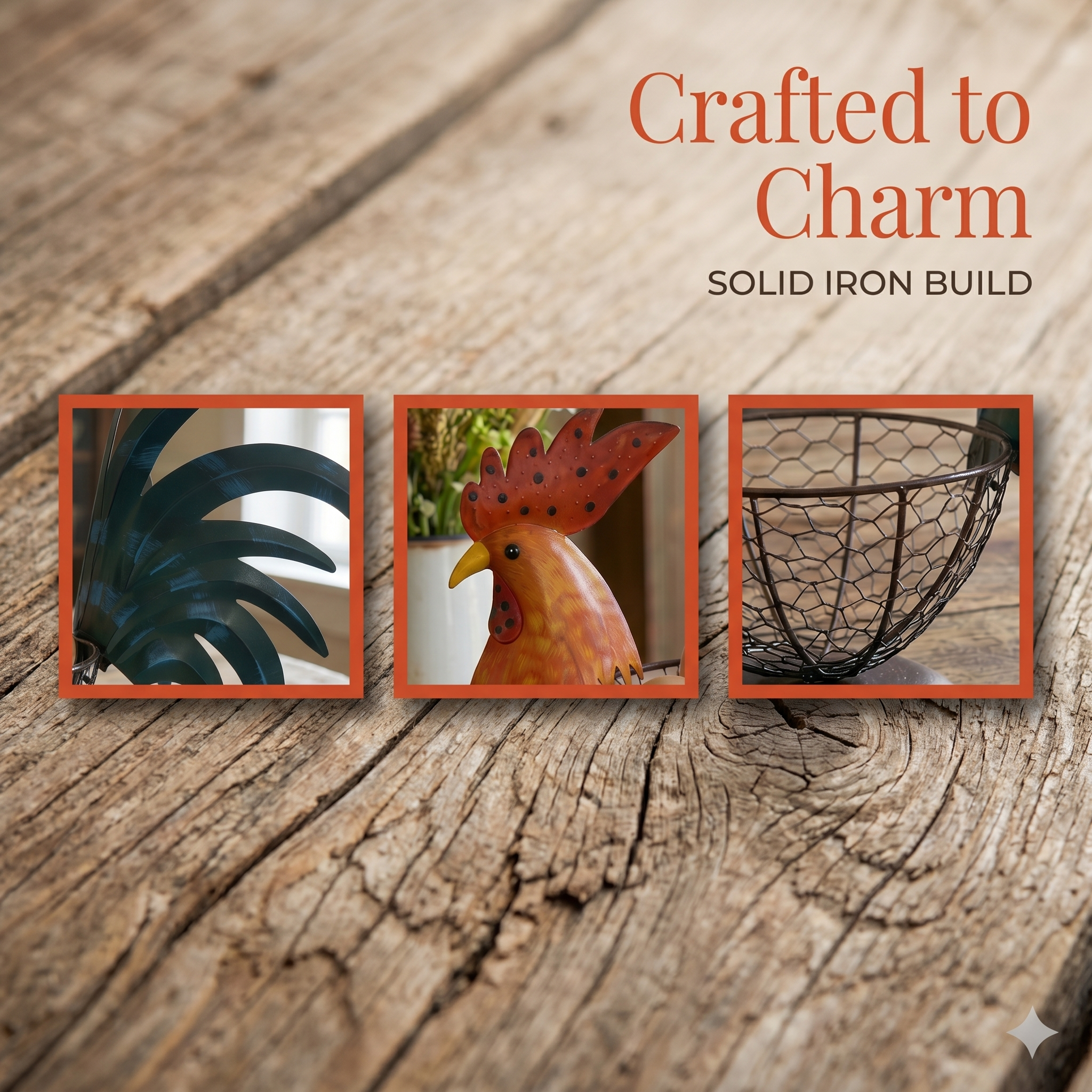 Country Charm Metal Rooster Holder - Unique Mother’s Day & Housewarming Kitchen Gift