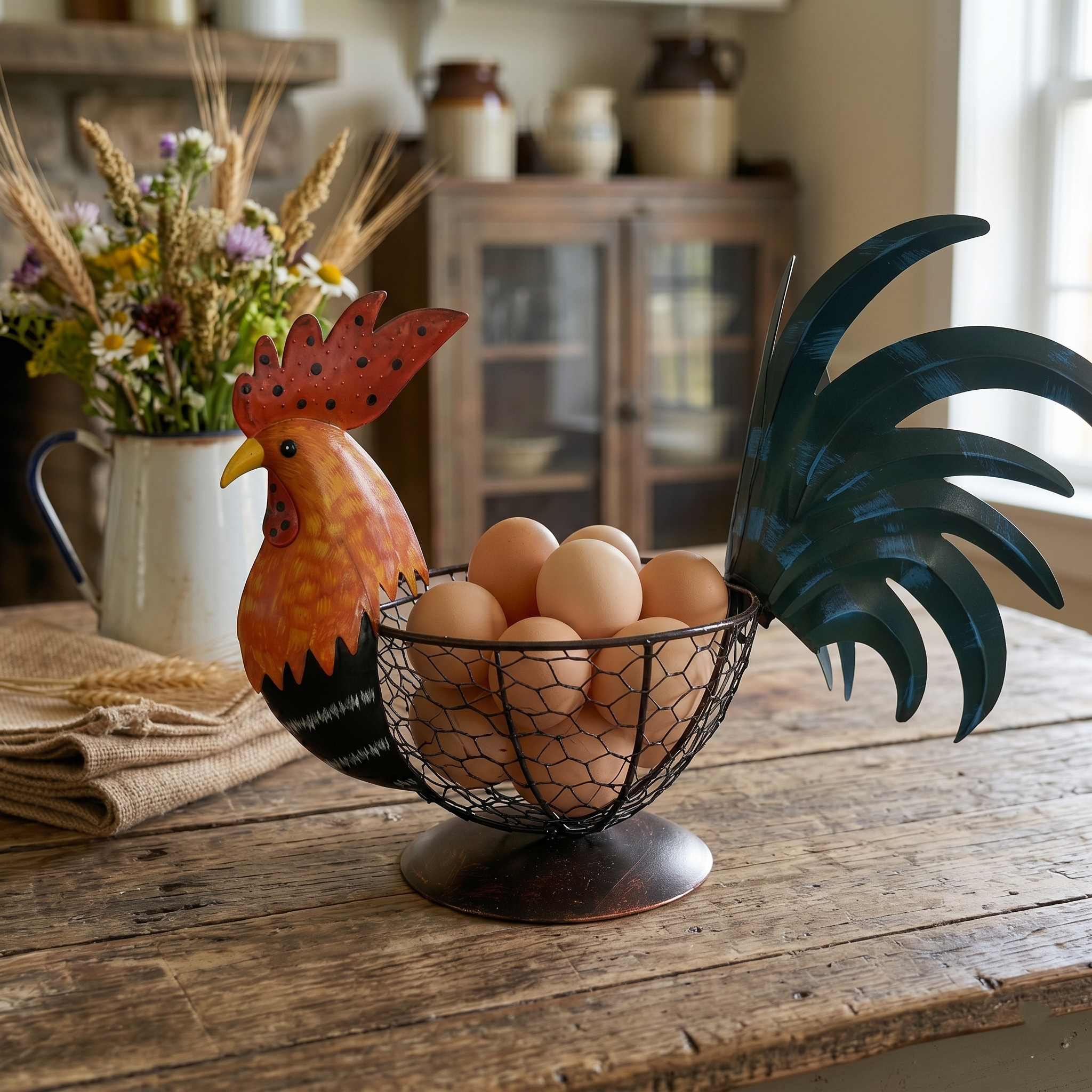Country Charm Metal Rooster Holder - Unique Mother’s Day & Housewarming Kitchen Gift