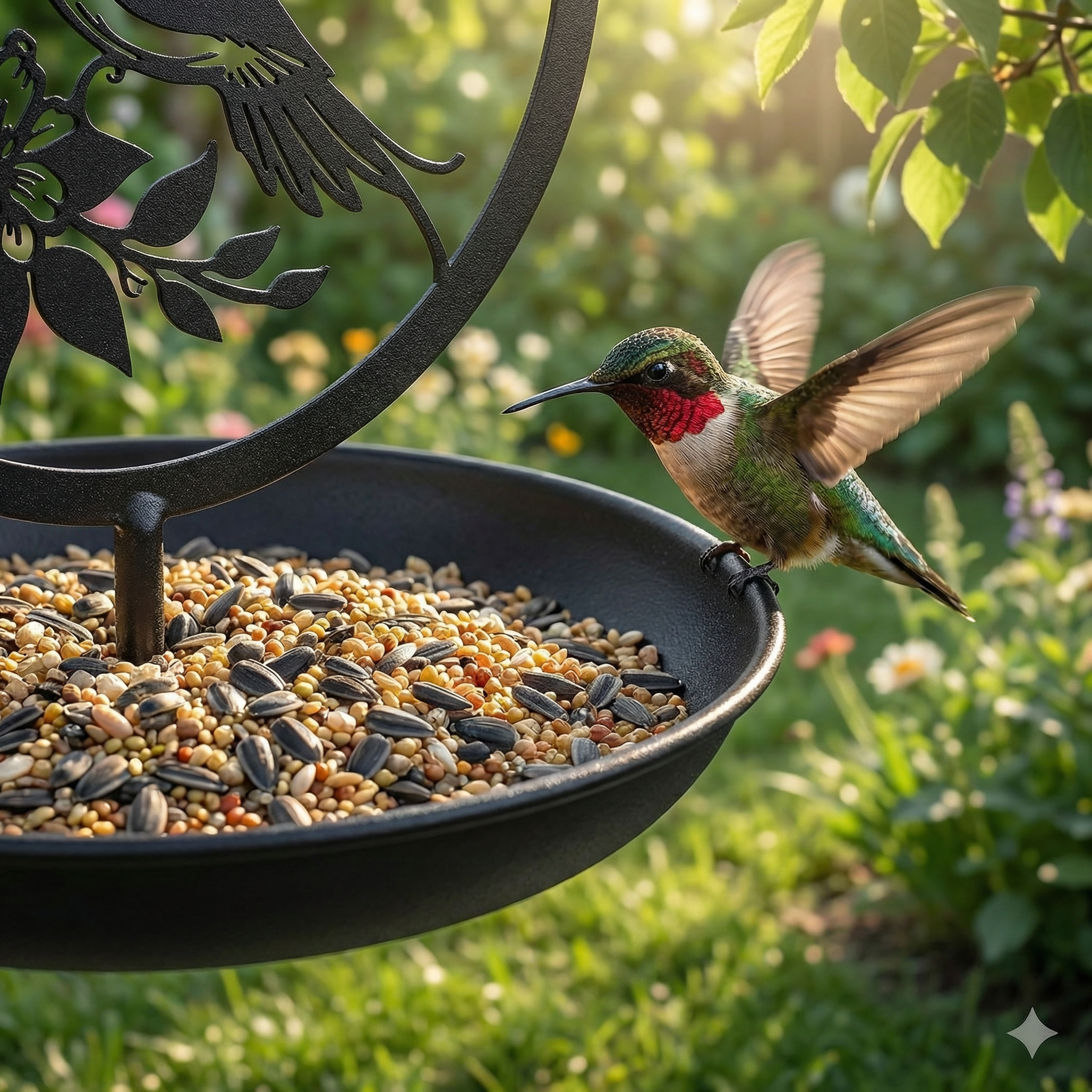 Hummingbird Metal Hanging Bird Feeder Garden Ornament