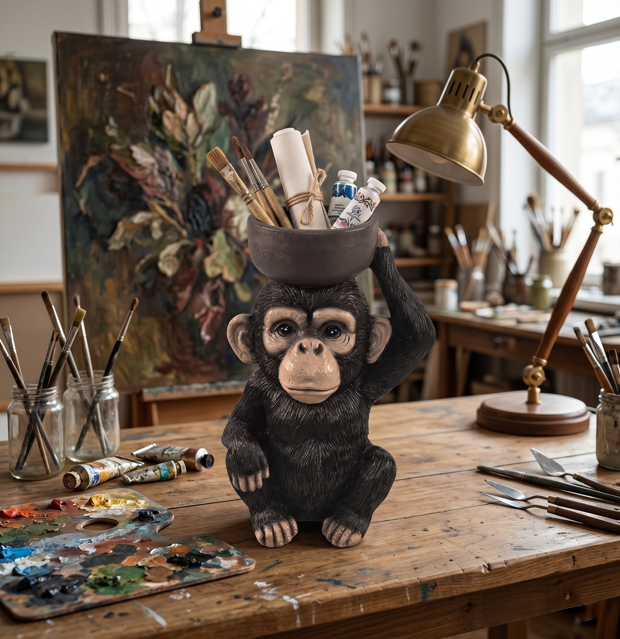Chimpanzee Trinket Dish & Decorative Statue – Versatile Home Organiser for Jewellery & Keys