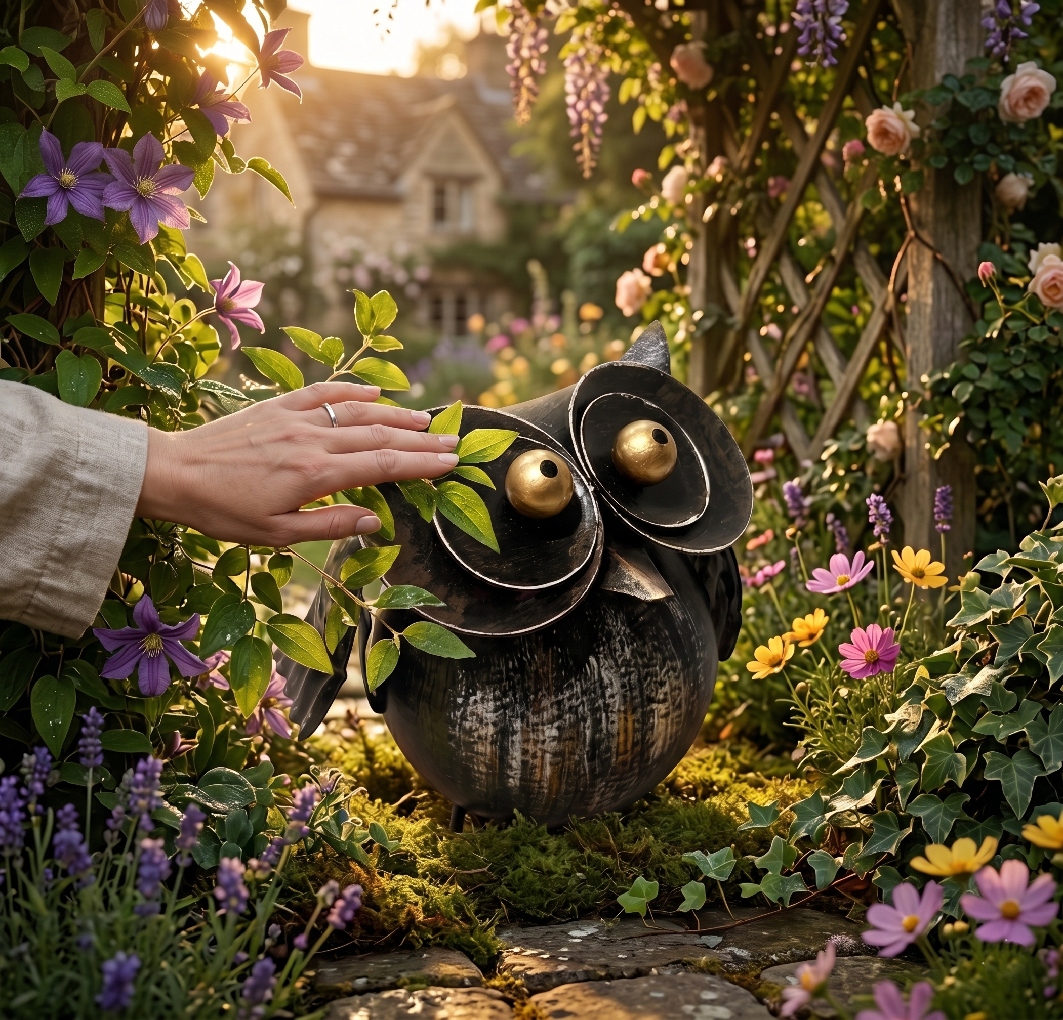 Handcrafted Iron Owl Garden Ornament