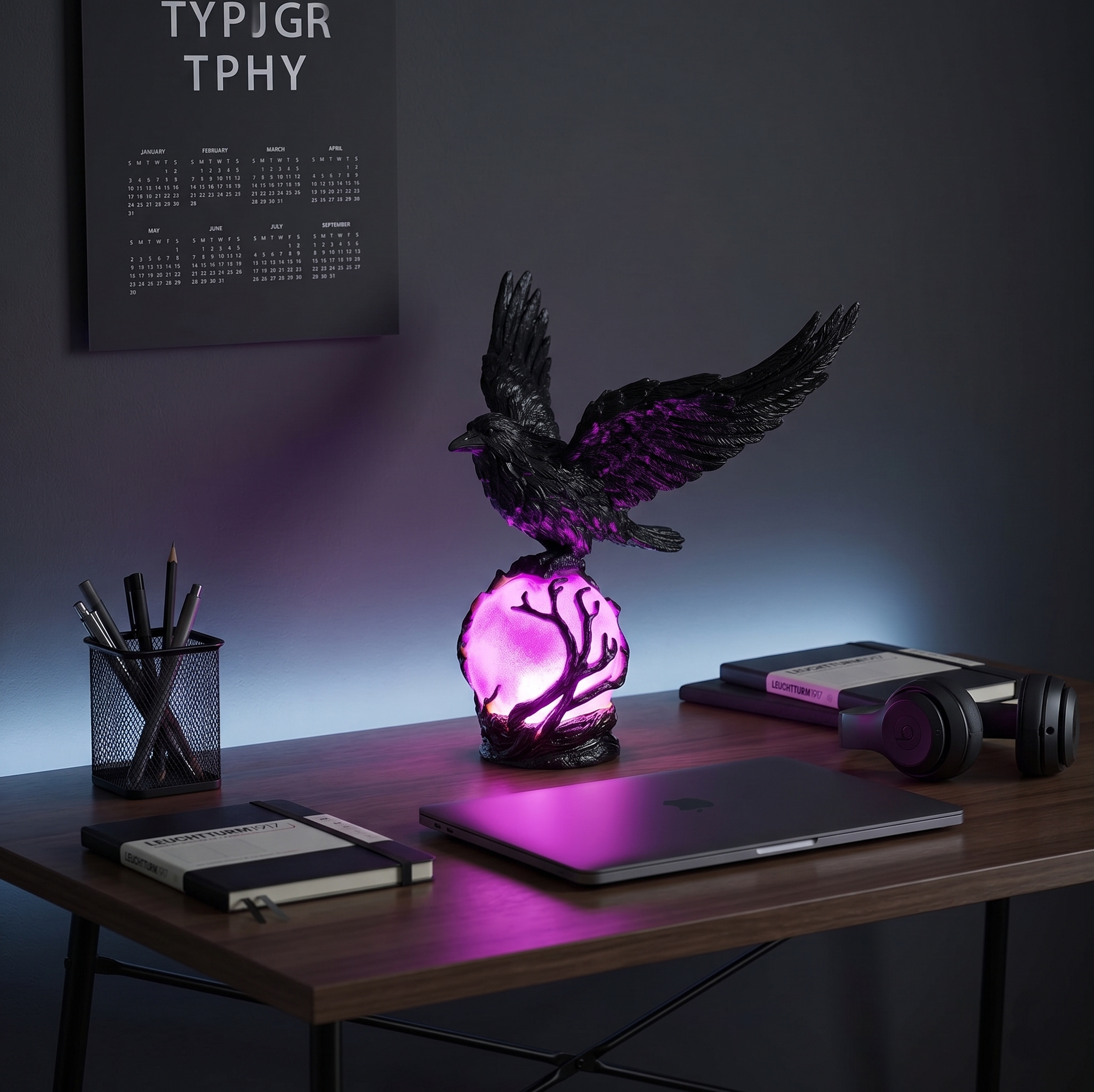 Gothic Raven Ambient Resin Night Light