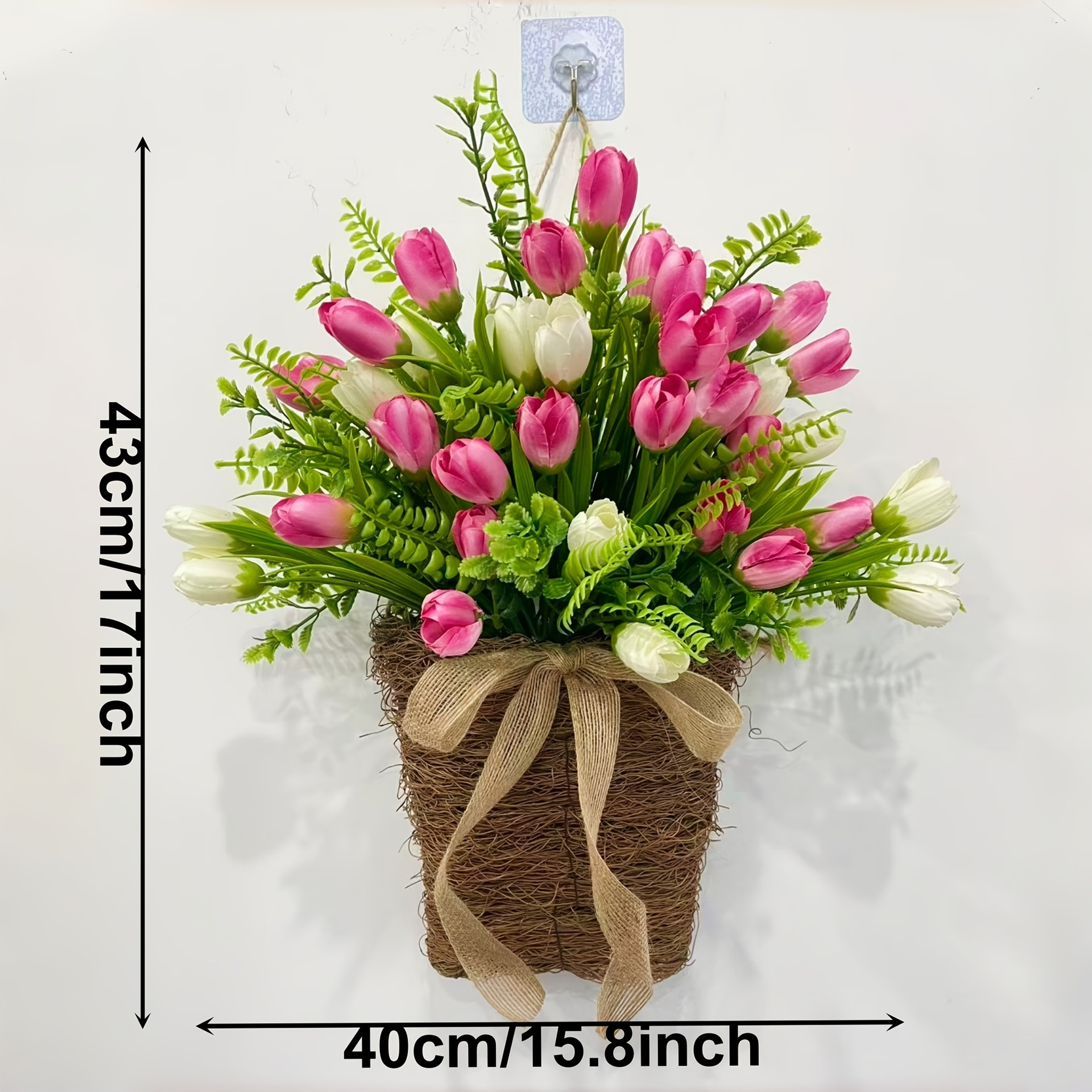 Spring Faux Tulip Hanging Basket for Front Door, Porch & Entryway Decor