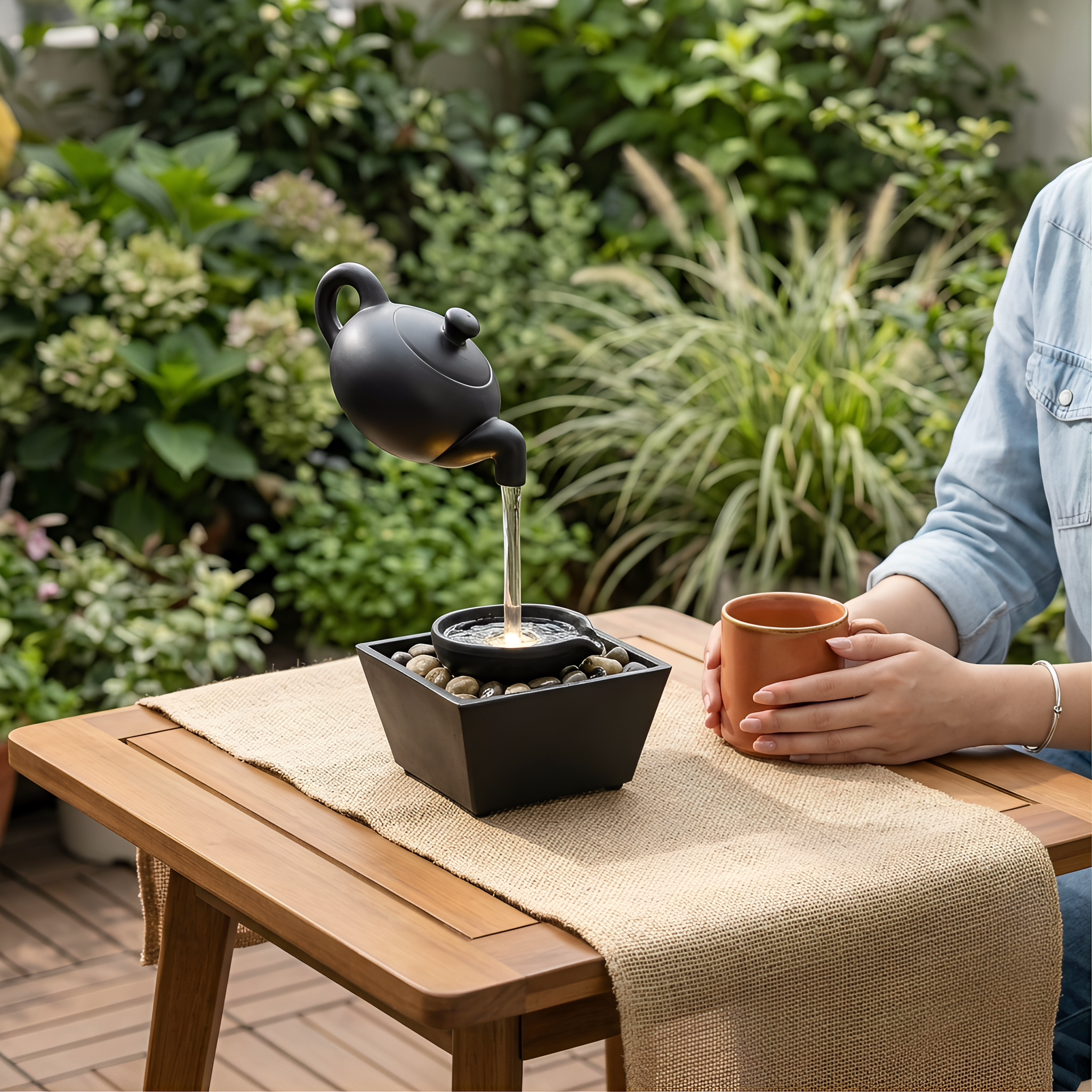 Floating Teapot Resin Tabletop Water Fountain