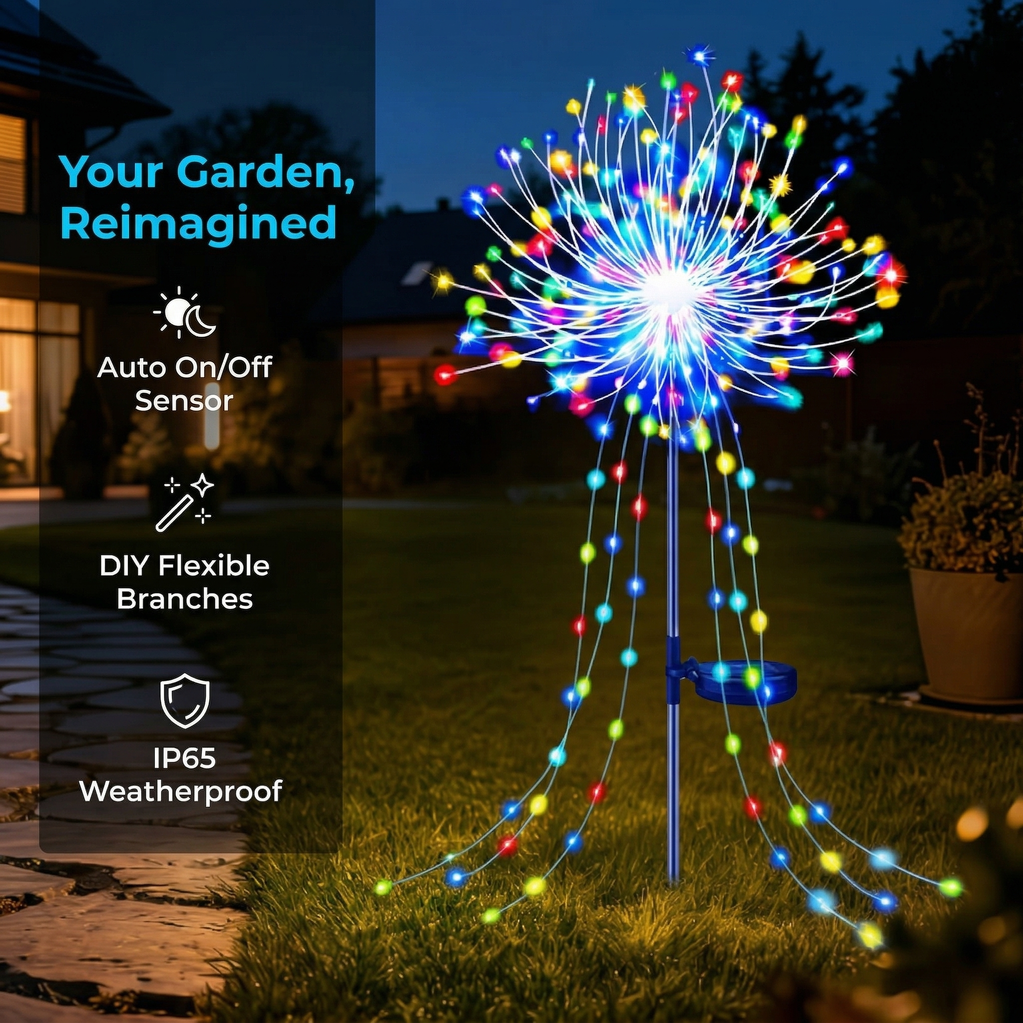 Solar Firework Garden Lights – Colourful LED Outdoor Pathway Lights
