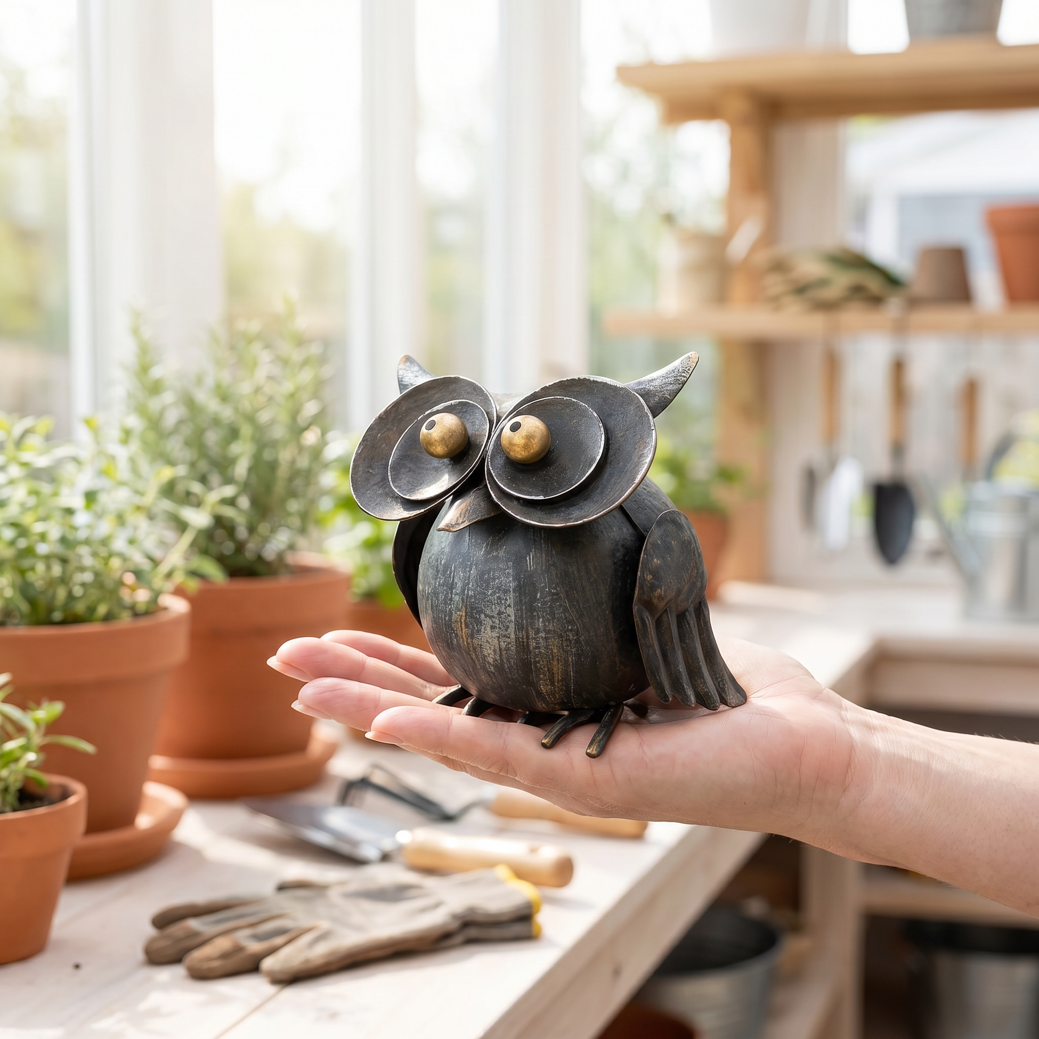 Handcrafted Iron Owl Garden Ornament
