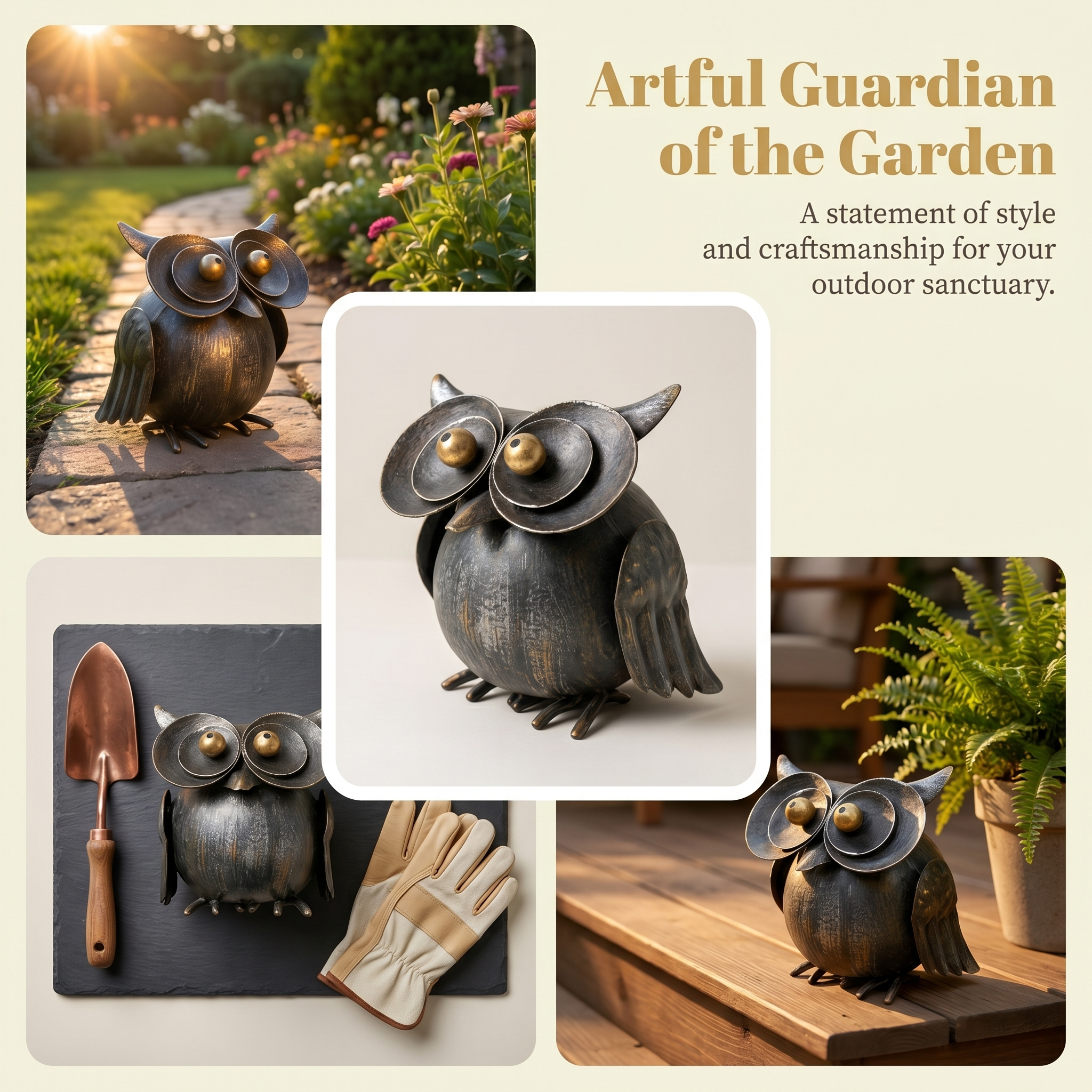 Handcrafted Iron Owl Garden Ornament