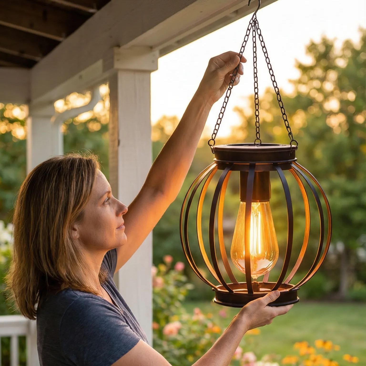 Solar Iron Lantern – Vintage Outdoor Hanging Light for Garden & Patio