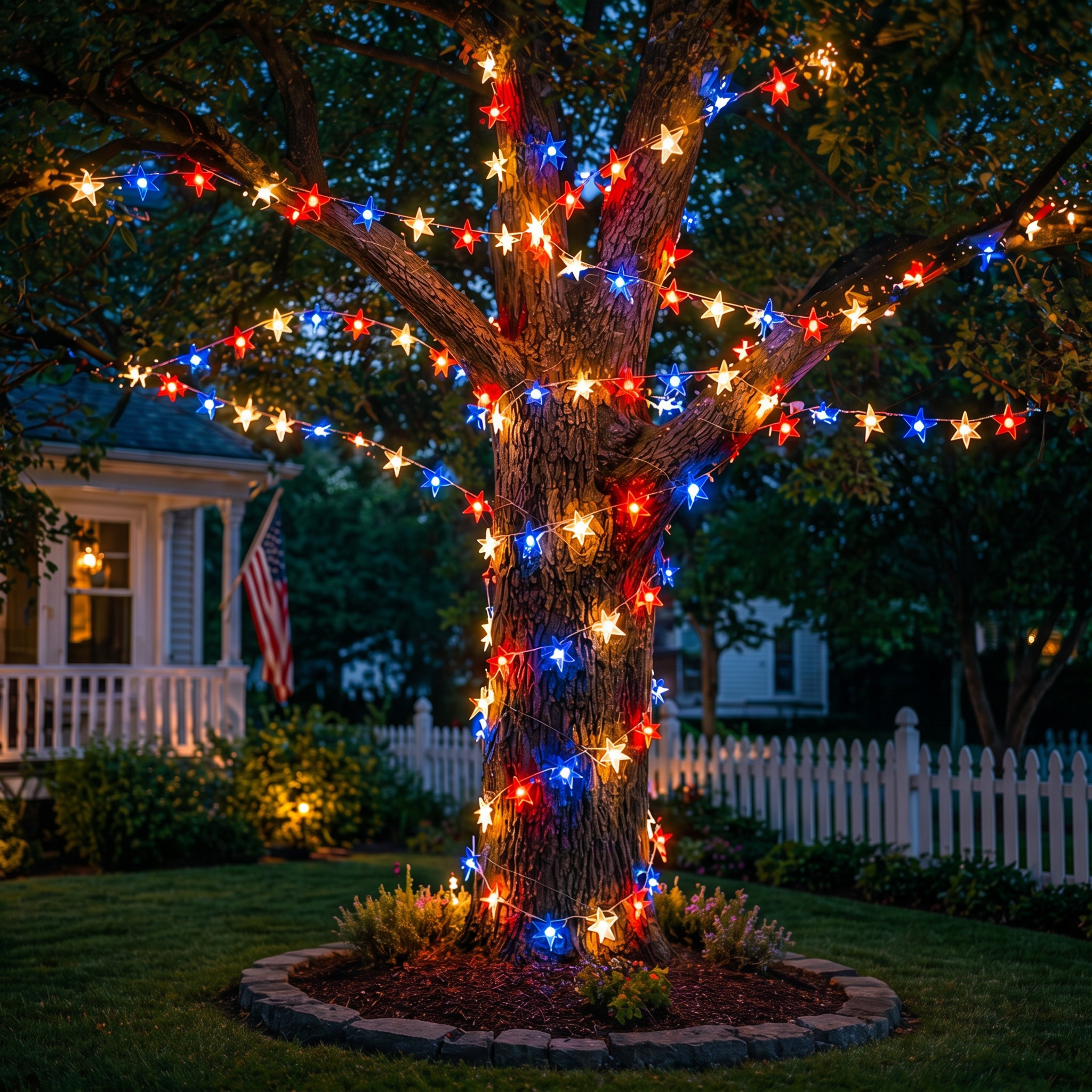 Patriotic Star String Lights – Red, White & Blue Outdoor Decorative Lights