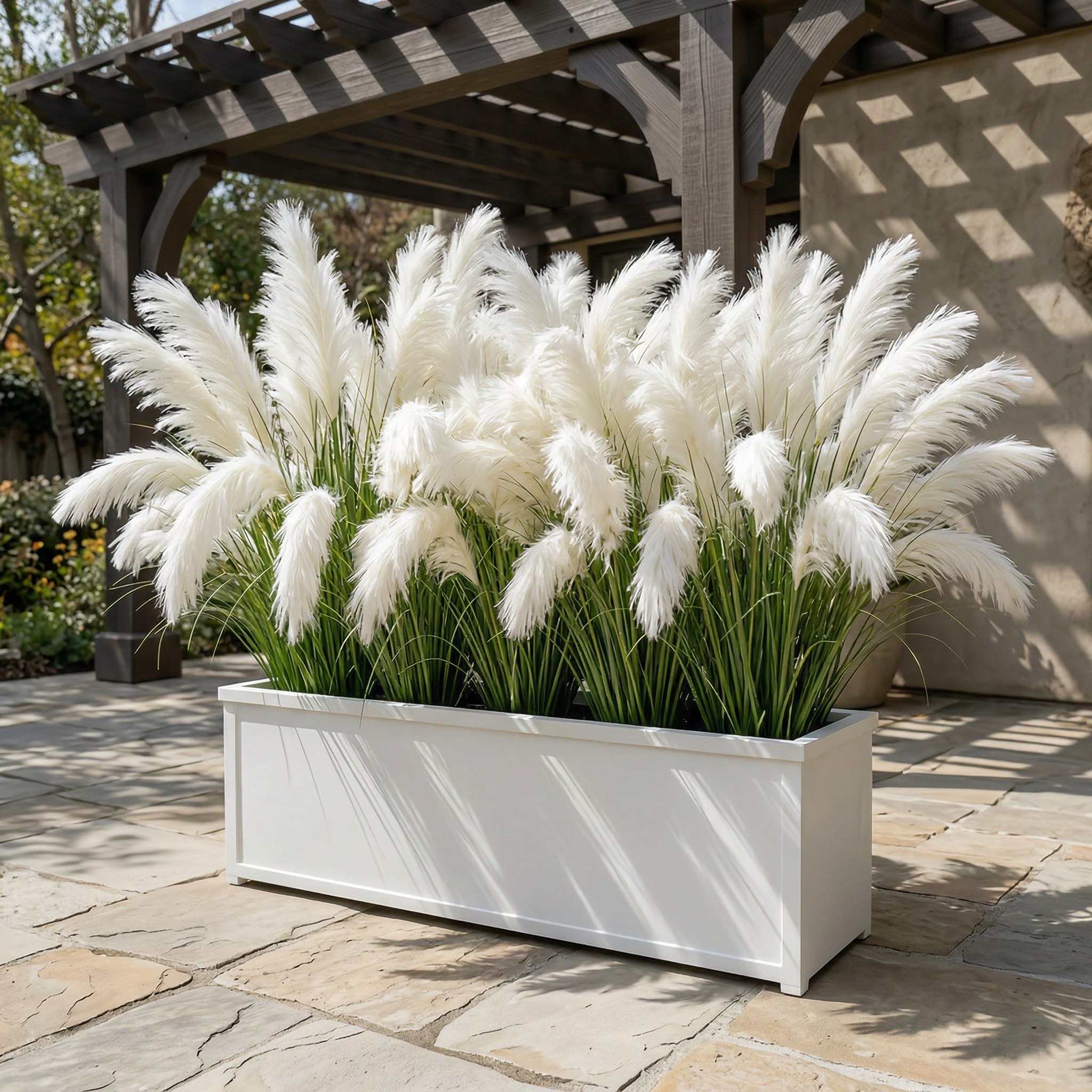 Pure White Cascading Faux Pampas Grass, 80cm Outdoor Artificial Reed Plant Décor
