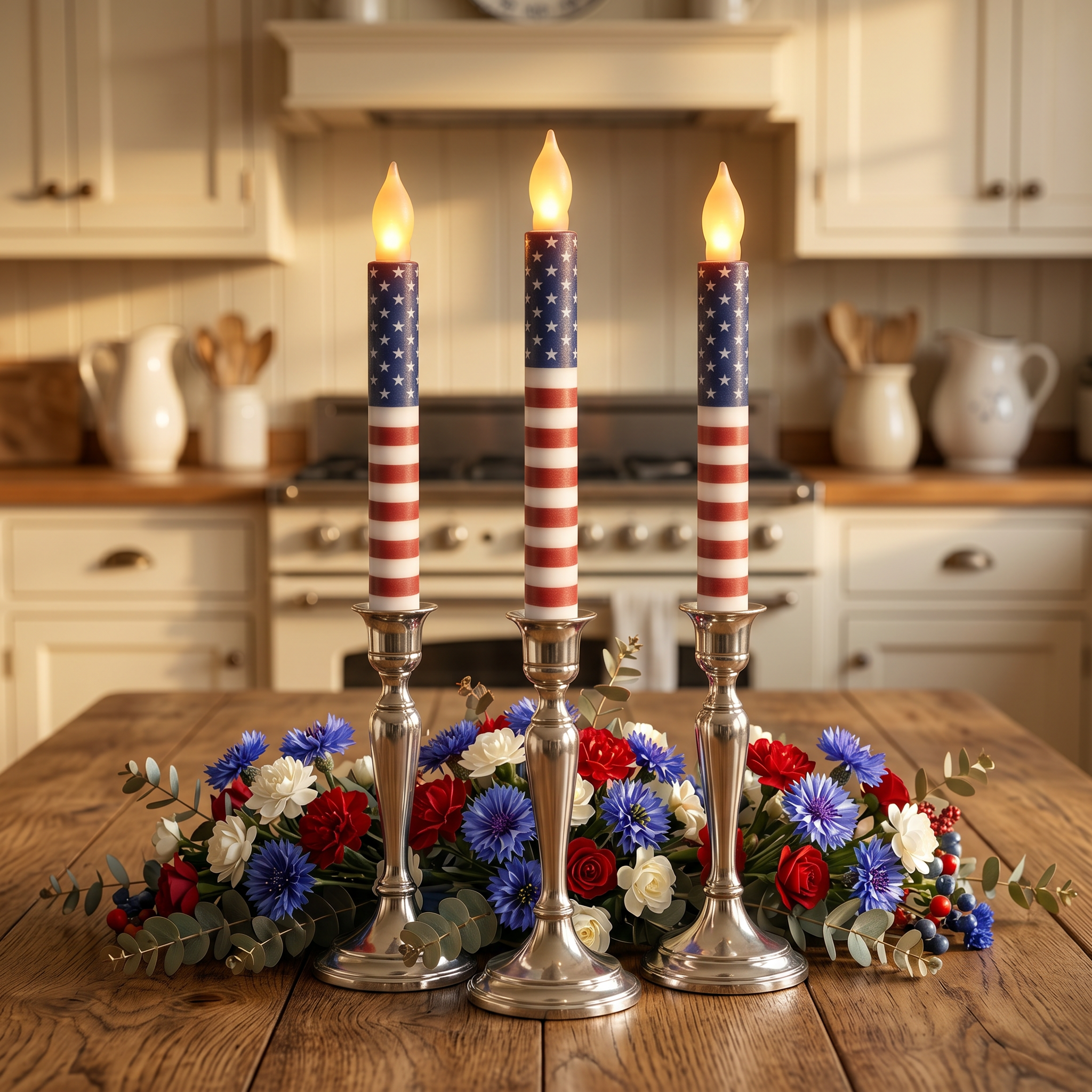 UV Printed LED Remote Flameless Patriotic Taper Candle