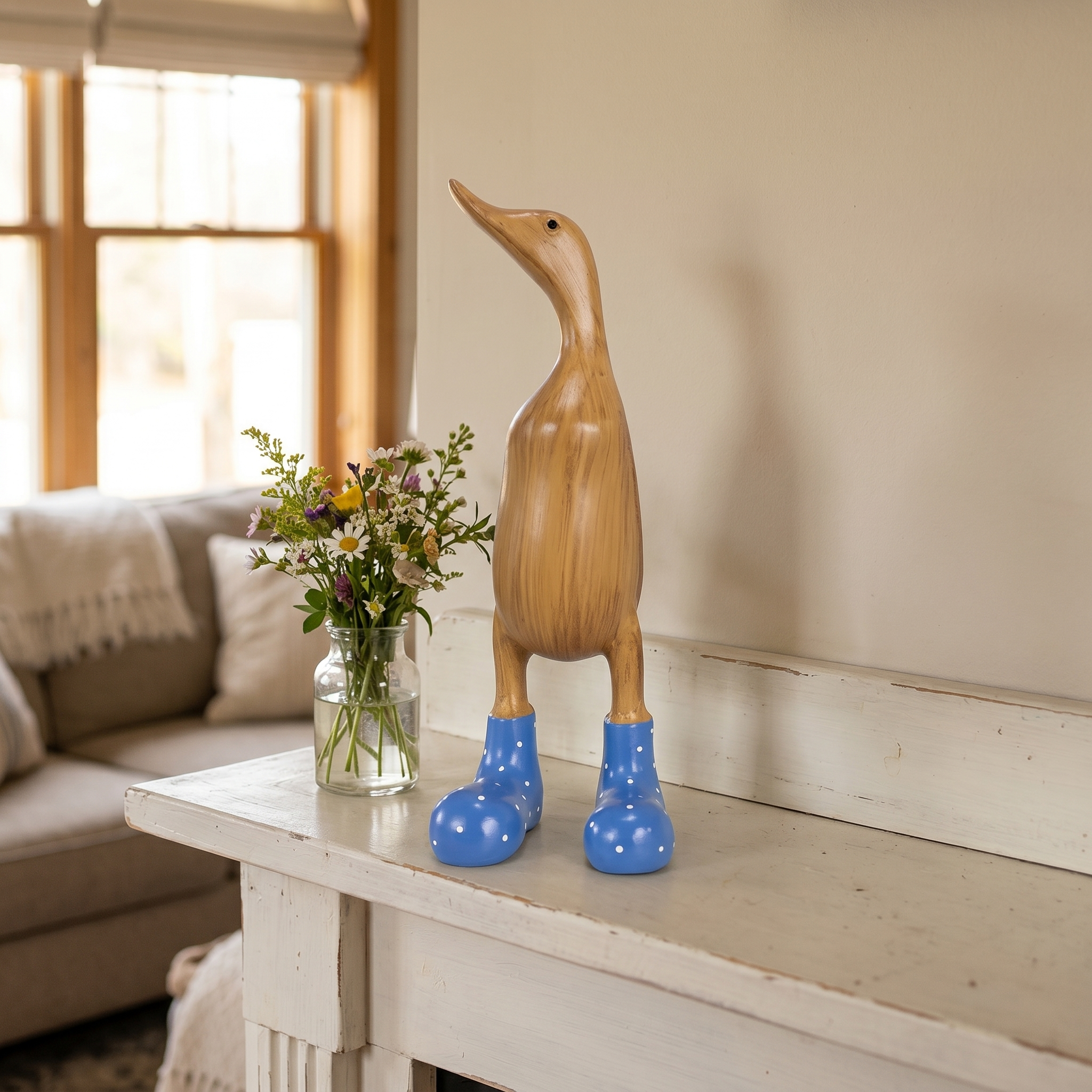 Whimsical Resin Duck Figurine with Polka Dot Rain Boots