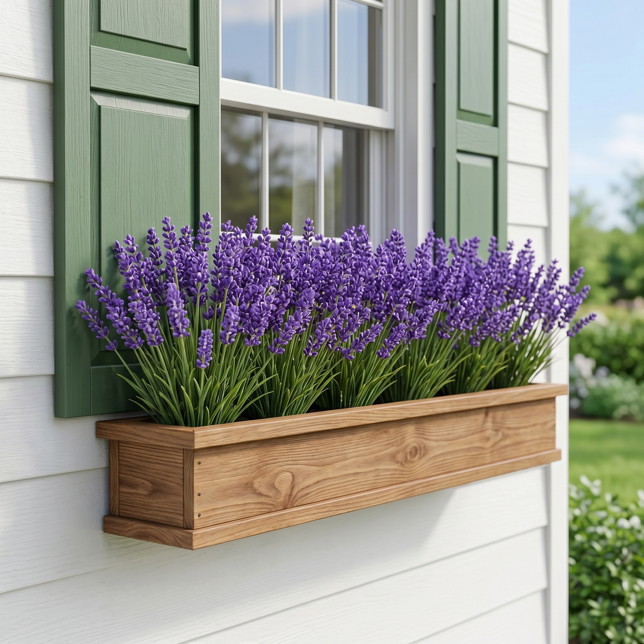 Artificial Lavender Planter Box – 14" Faux Lavender Arrangement for Porch, Patio & Garden Decor