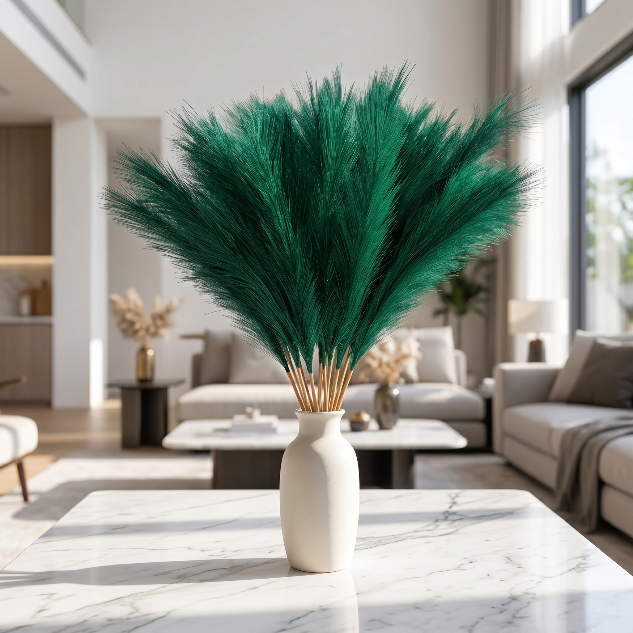 55cm Artificial Pampas Grass Stem – Faux Fluffy Reed Spray for Vase Decor