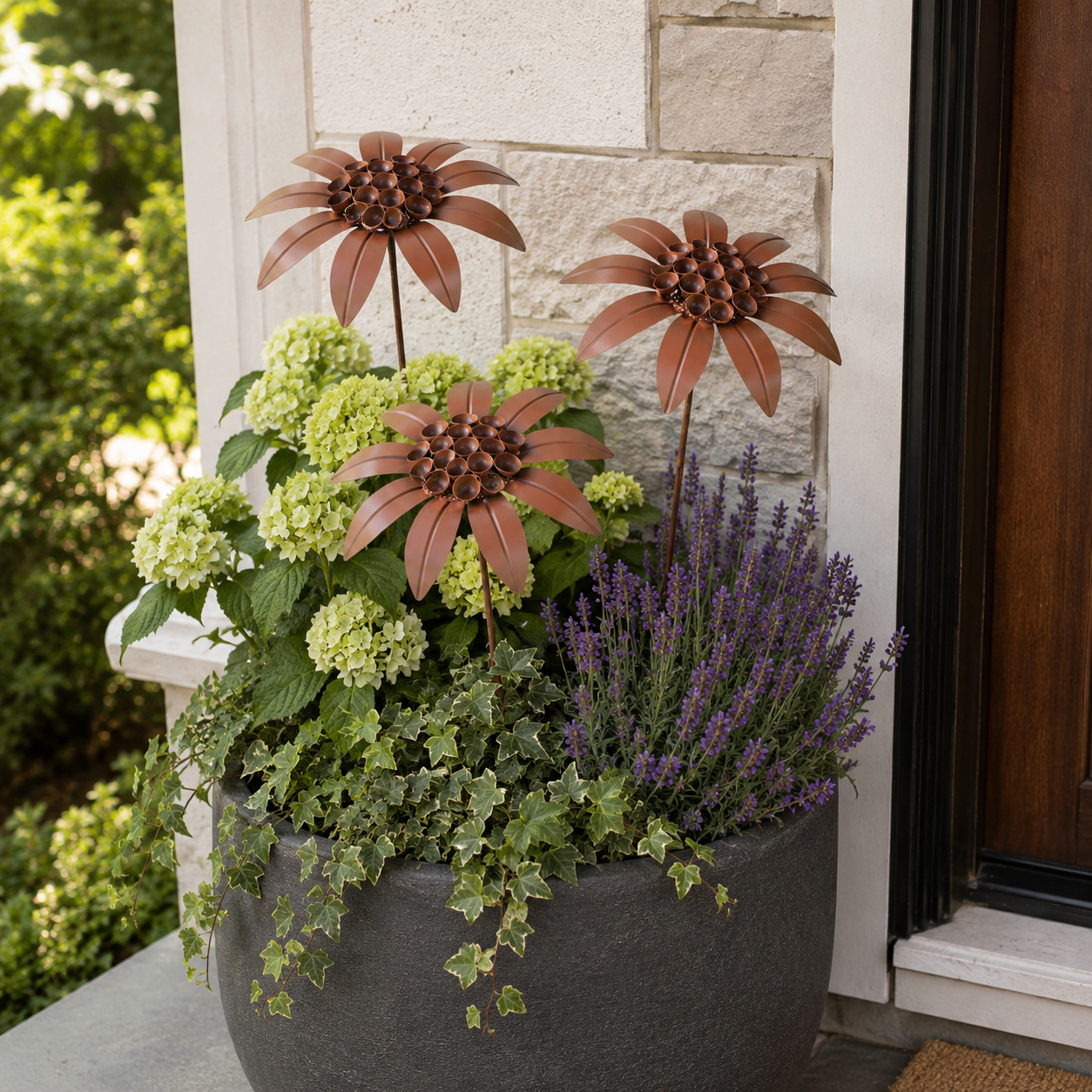 Rustic Metal Flower Garden Stake & Pollinator Feeder