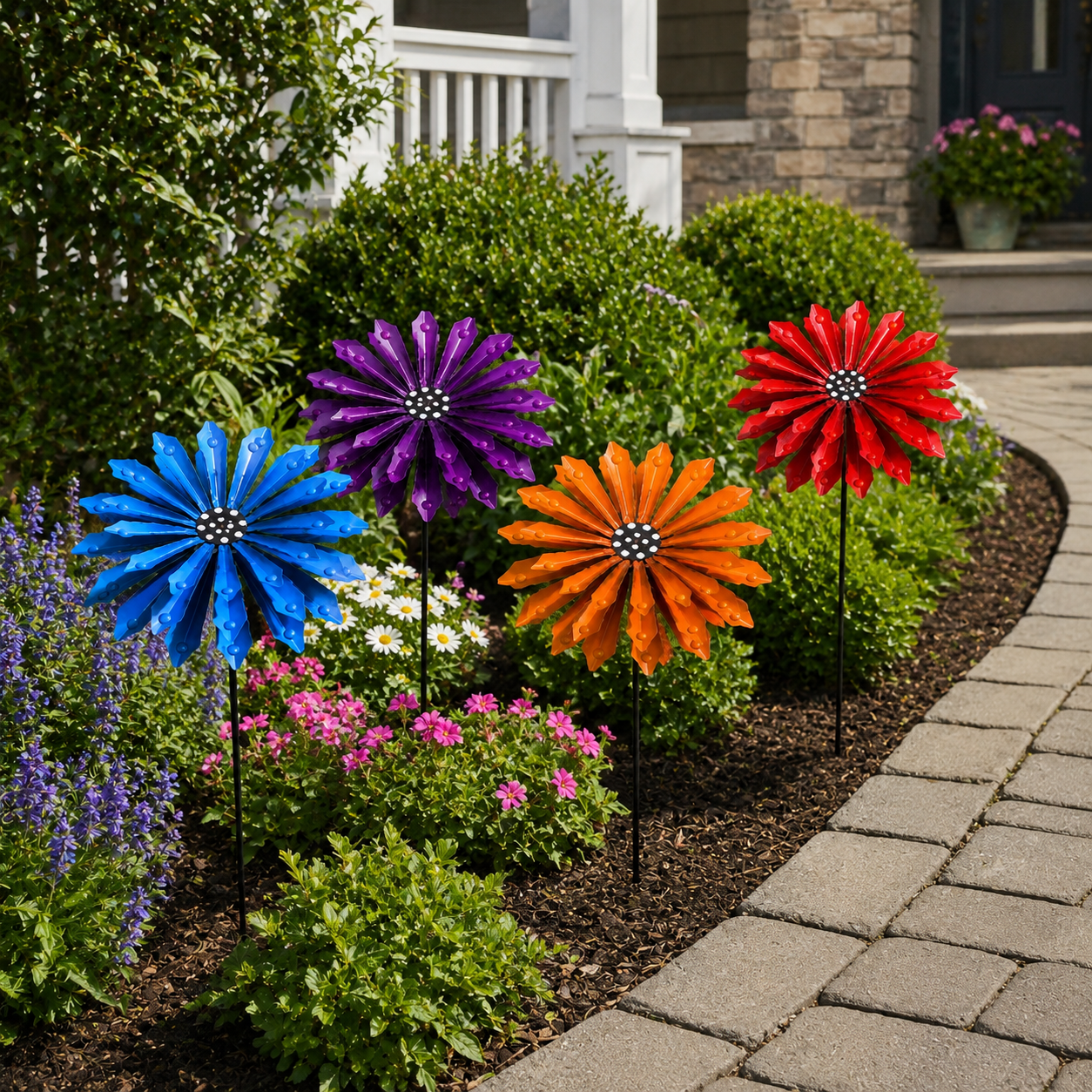 Colorful Iron Flower Garden Stake for Outdoor Décor