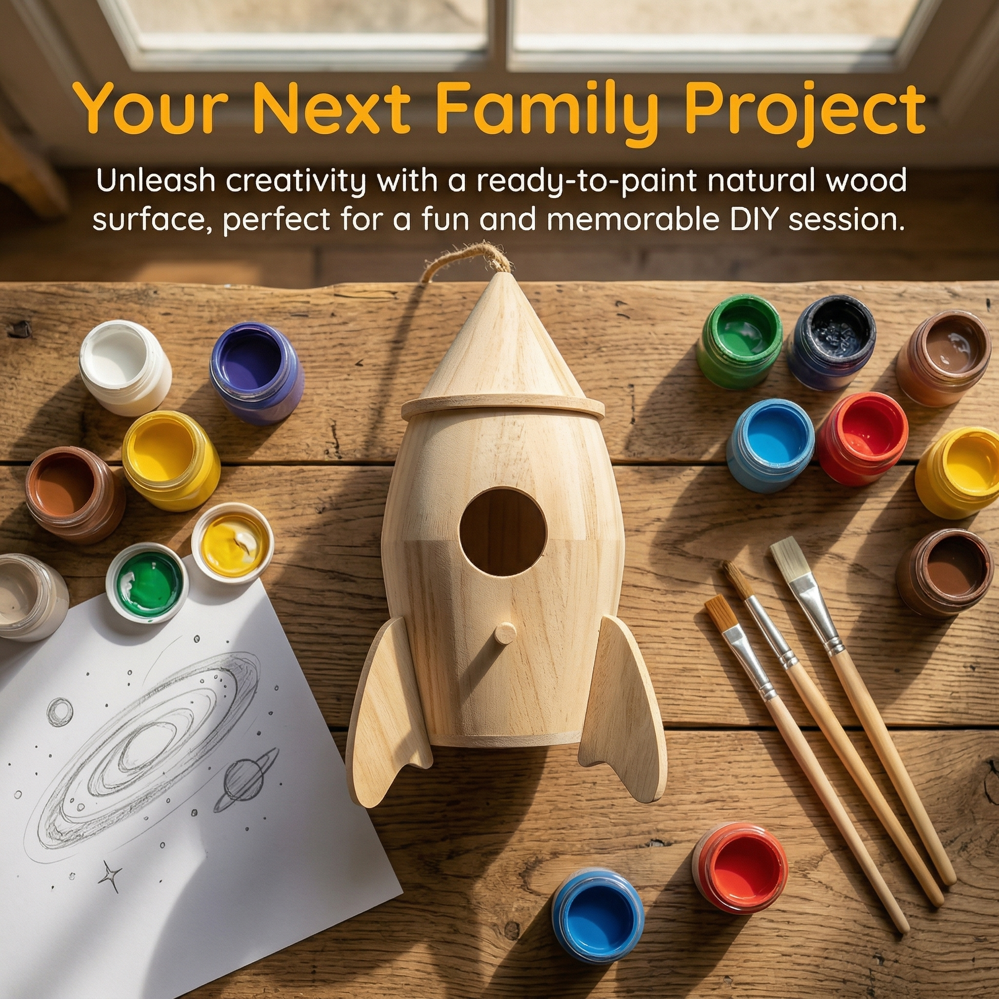 Rocket-Shaped Wooden Birdhouse for DIY Painting – Hanging Outdoor Garden Bird House Decor