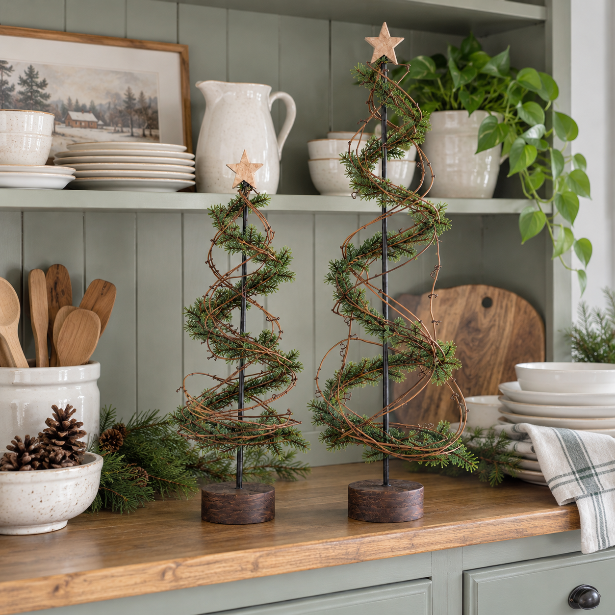 Pre-Lit Primitive Spiral Christmas Trees