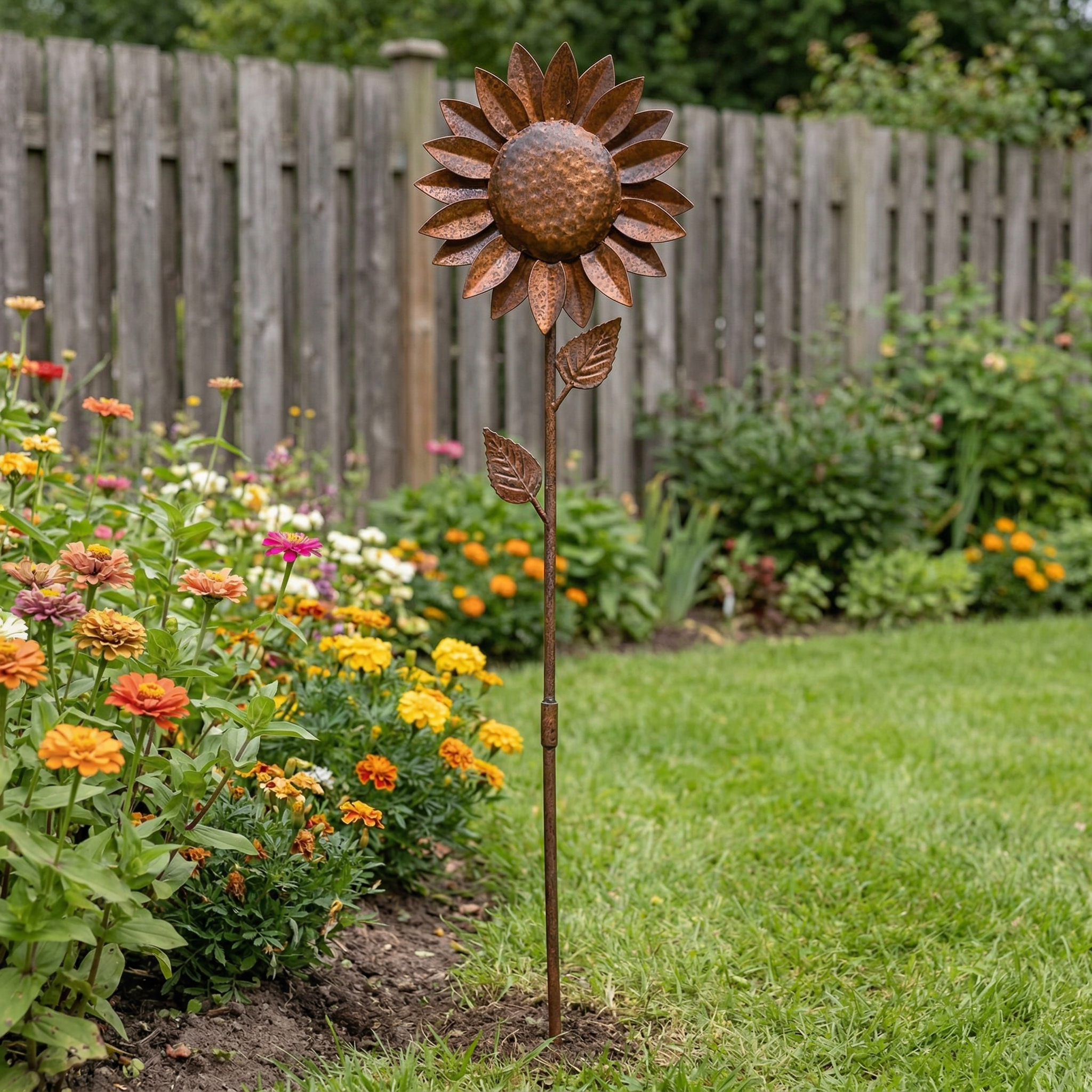 Rustic Metal Sunflower Garden Stake