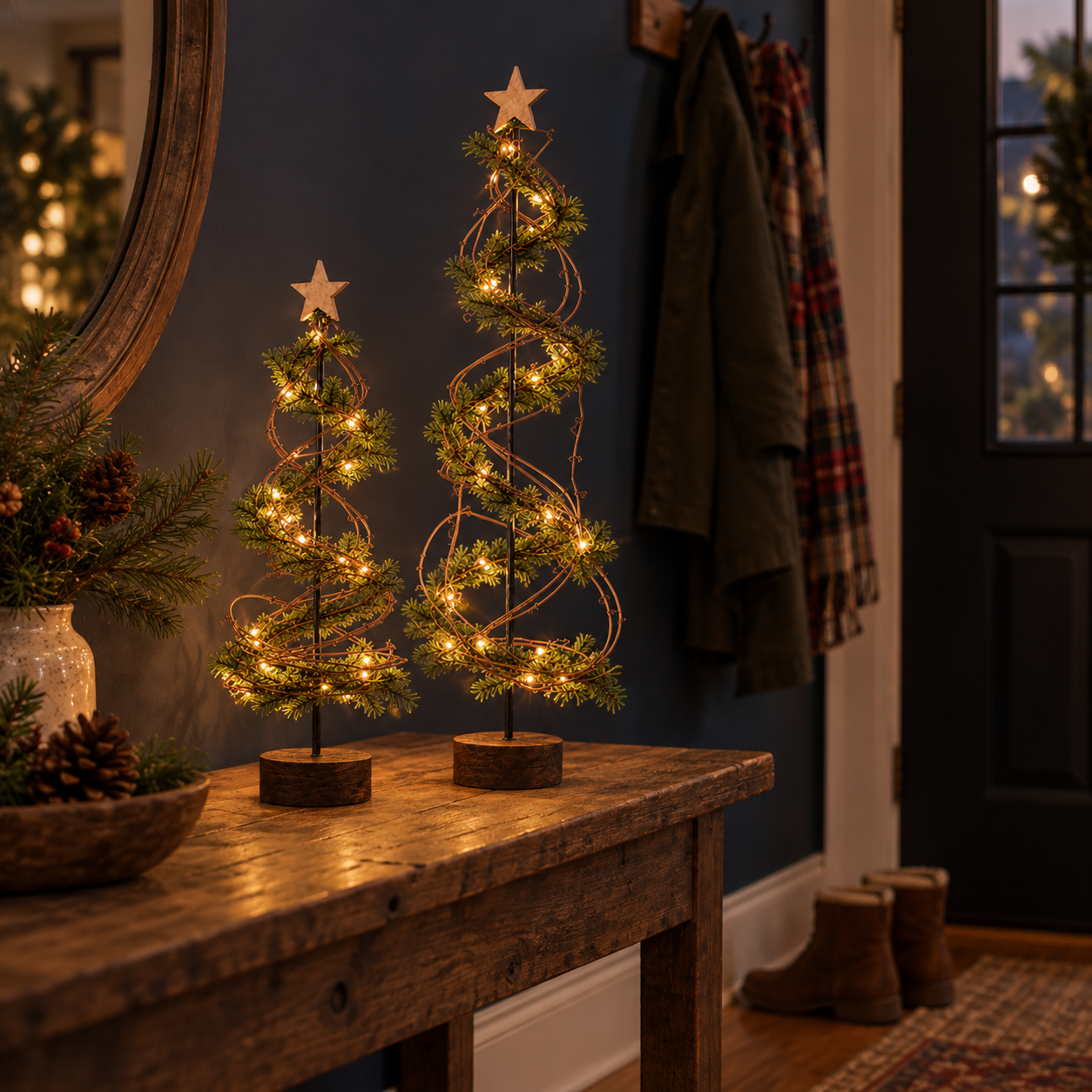 Pre-Lit Primitive Spiral Christmas Trees