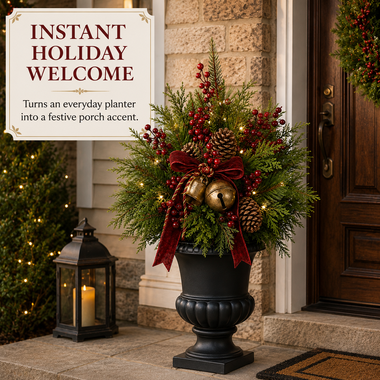 Pre-Lit Artificial Christmas Evergreen Urn Filler