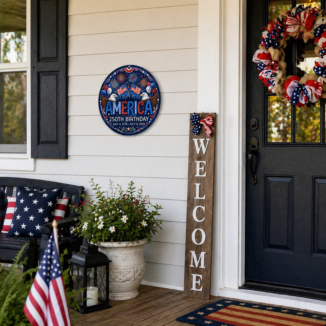 America 250th Birthday Tin Sign – Patriotic 2D Flat Hanging Decor