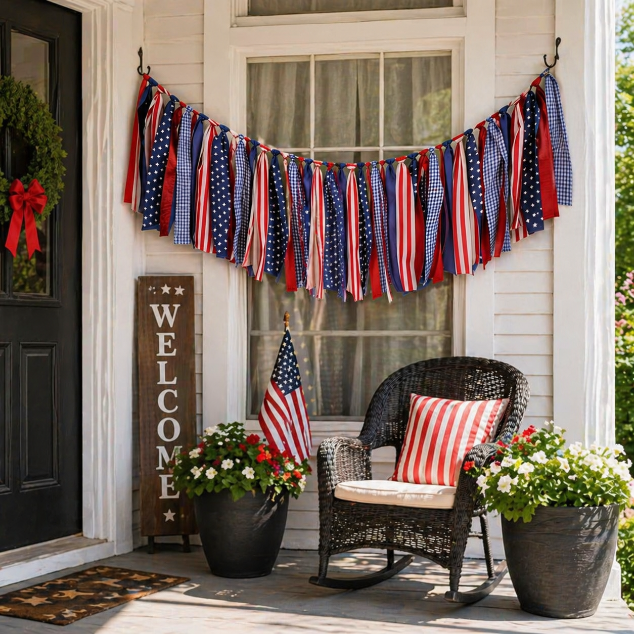 Patriotic Red White & Blue Fabric Bunting Banner