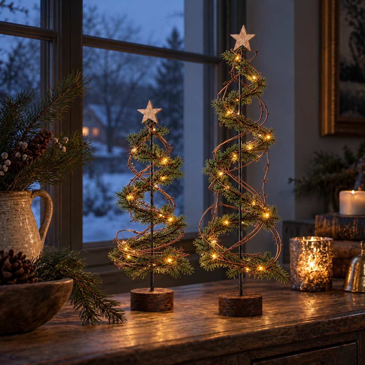 Pre-Lit Primitive Spiral Christmas Trees