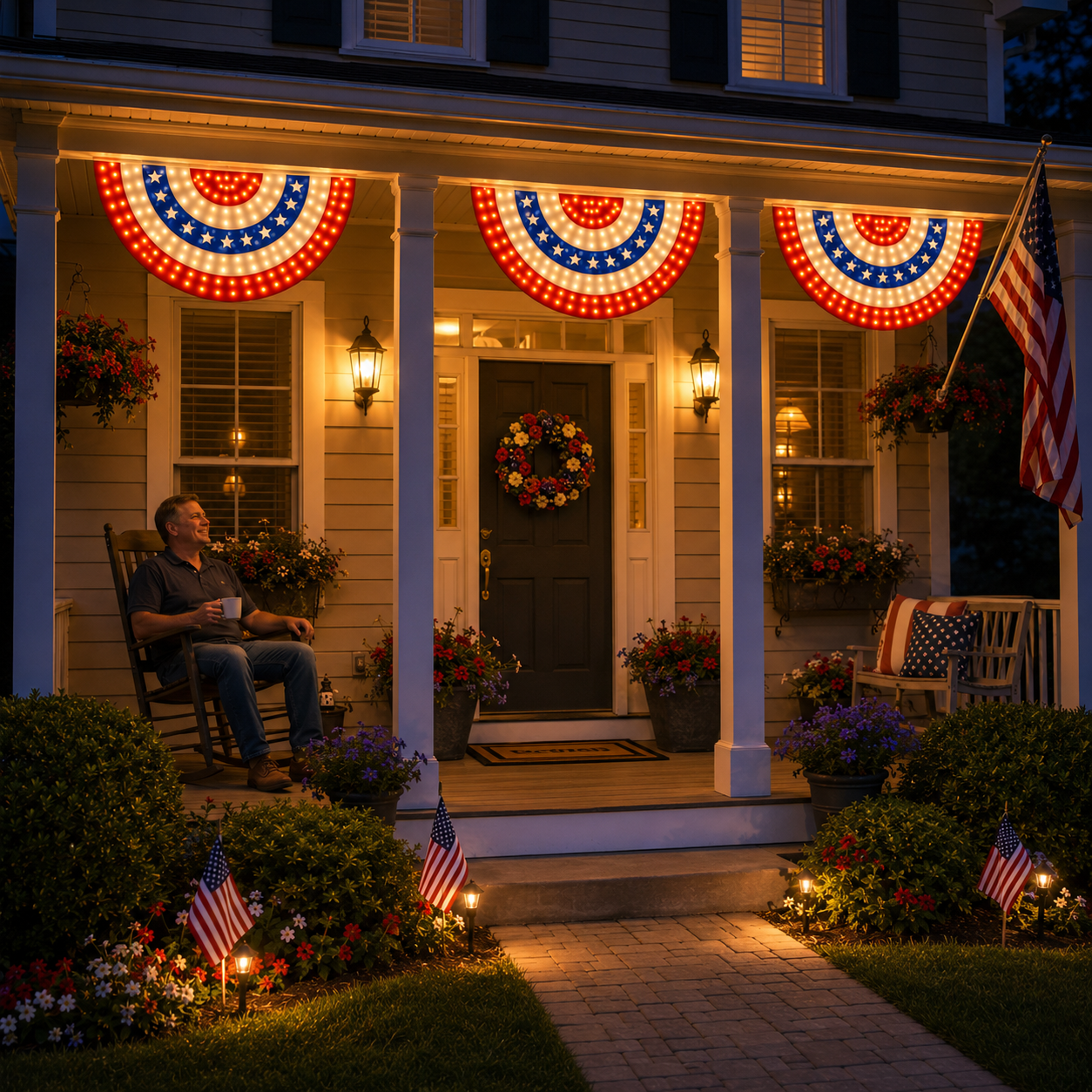 Lighted Patriotic Bunting Flag