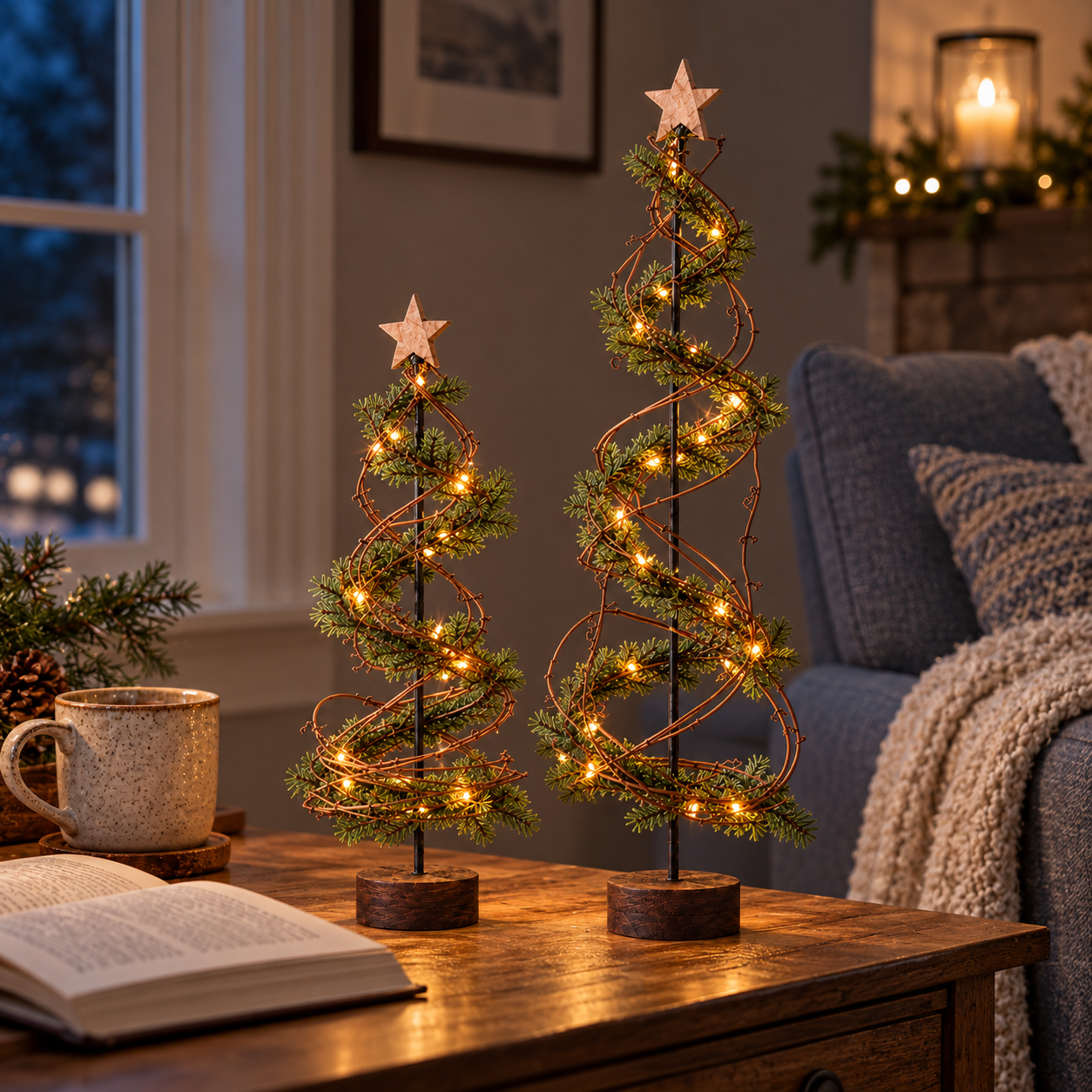 Pre-Lit Primitive Spiral Christmas Trees