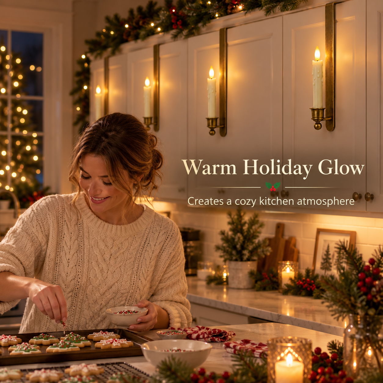 Christmas kitchen cabinet candle decor