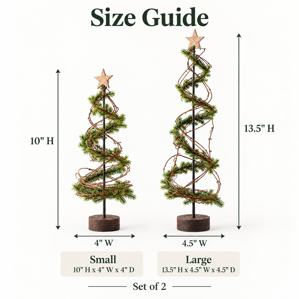 Set of 2 Pre-Lit Primitive Spiral Christmas Trees with Remote