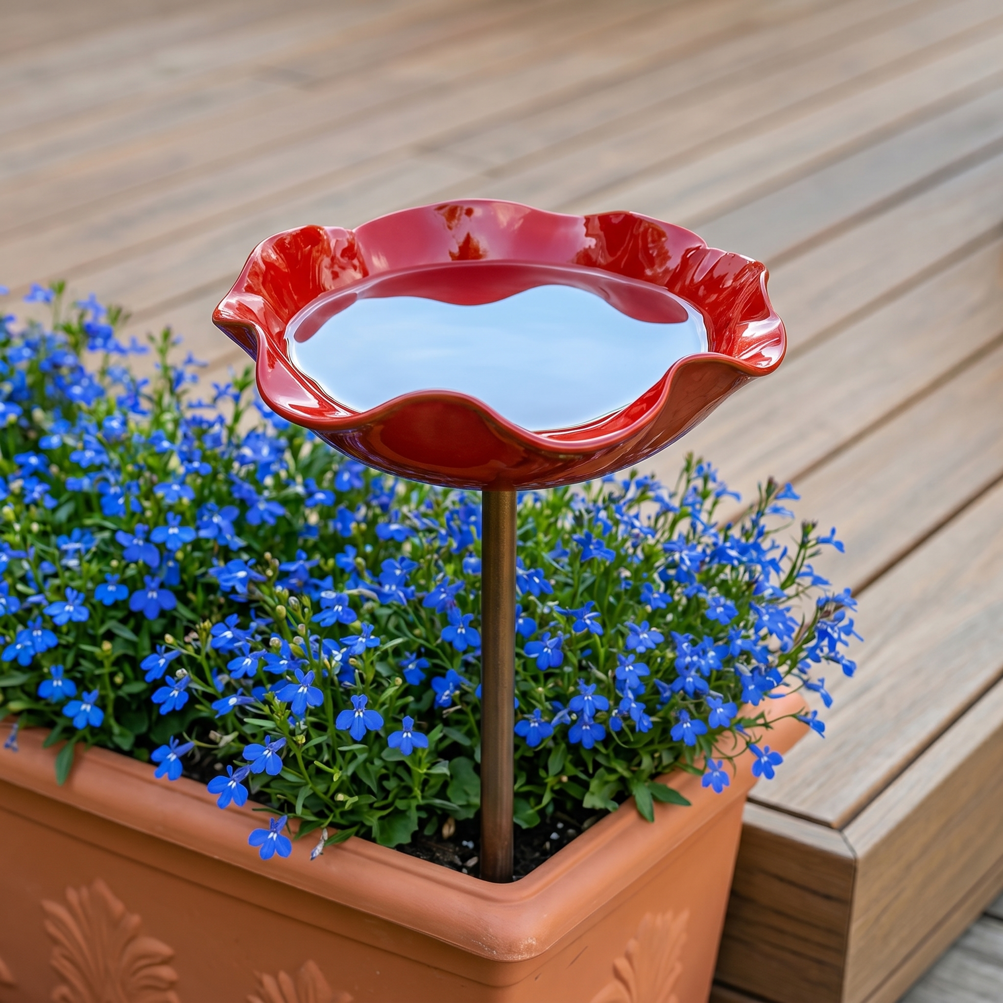 Red Bird Bath Garden Stake
