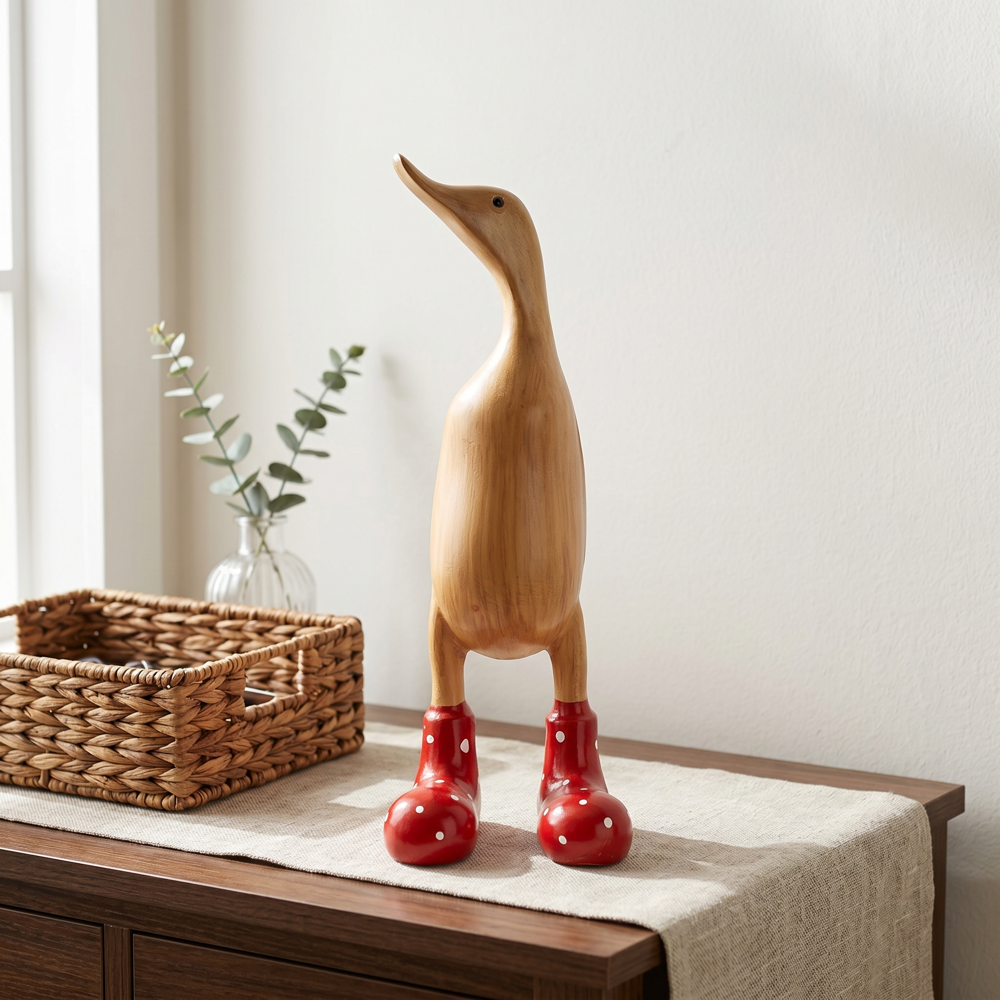 Whimsical Resin Duck Figurine with Polka Dot Rain Boots
