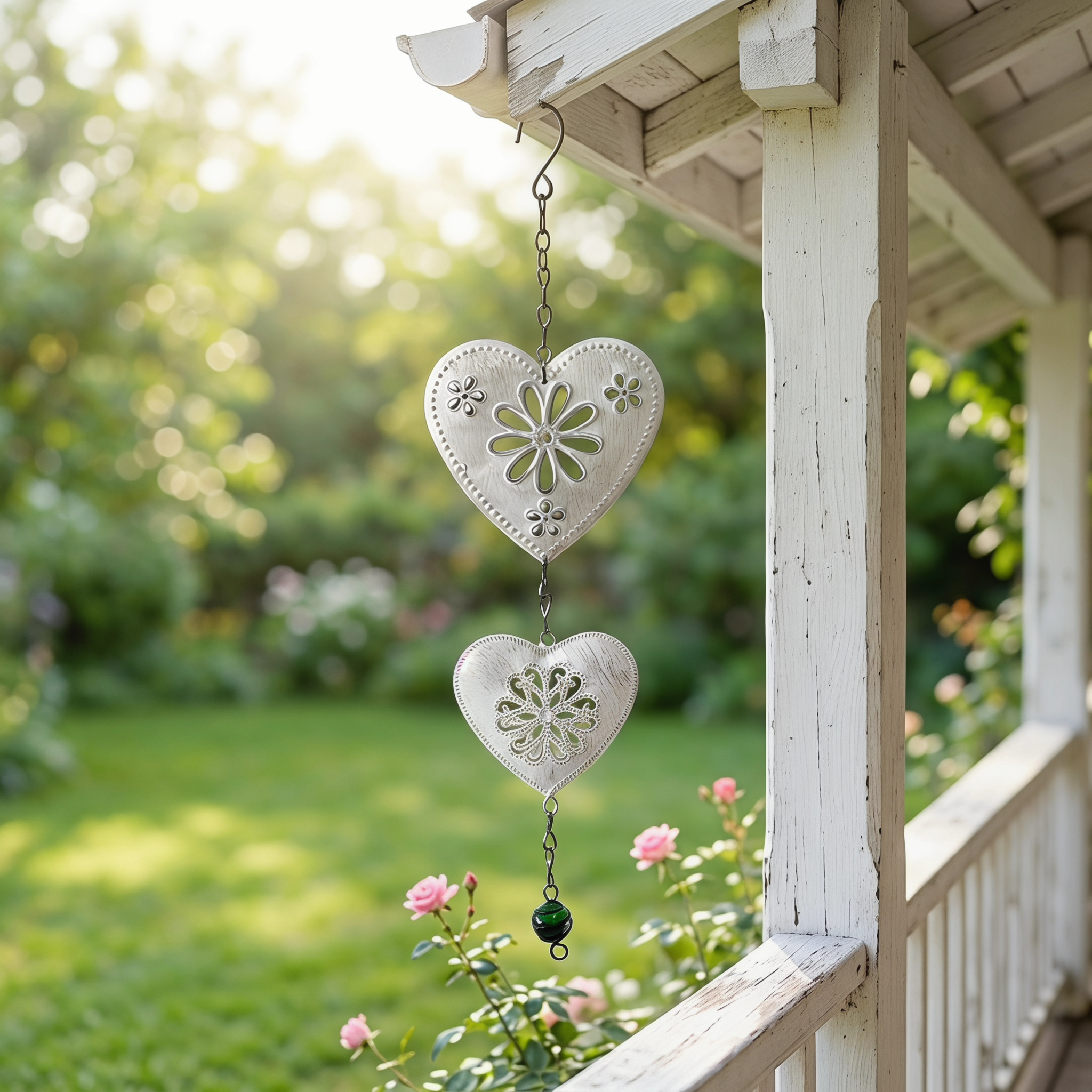 Vintage White Double Heart Iron Hanging Decor