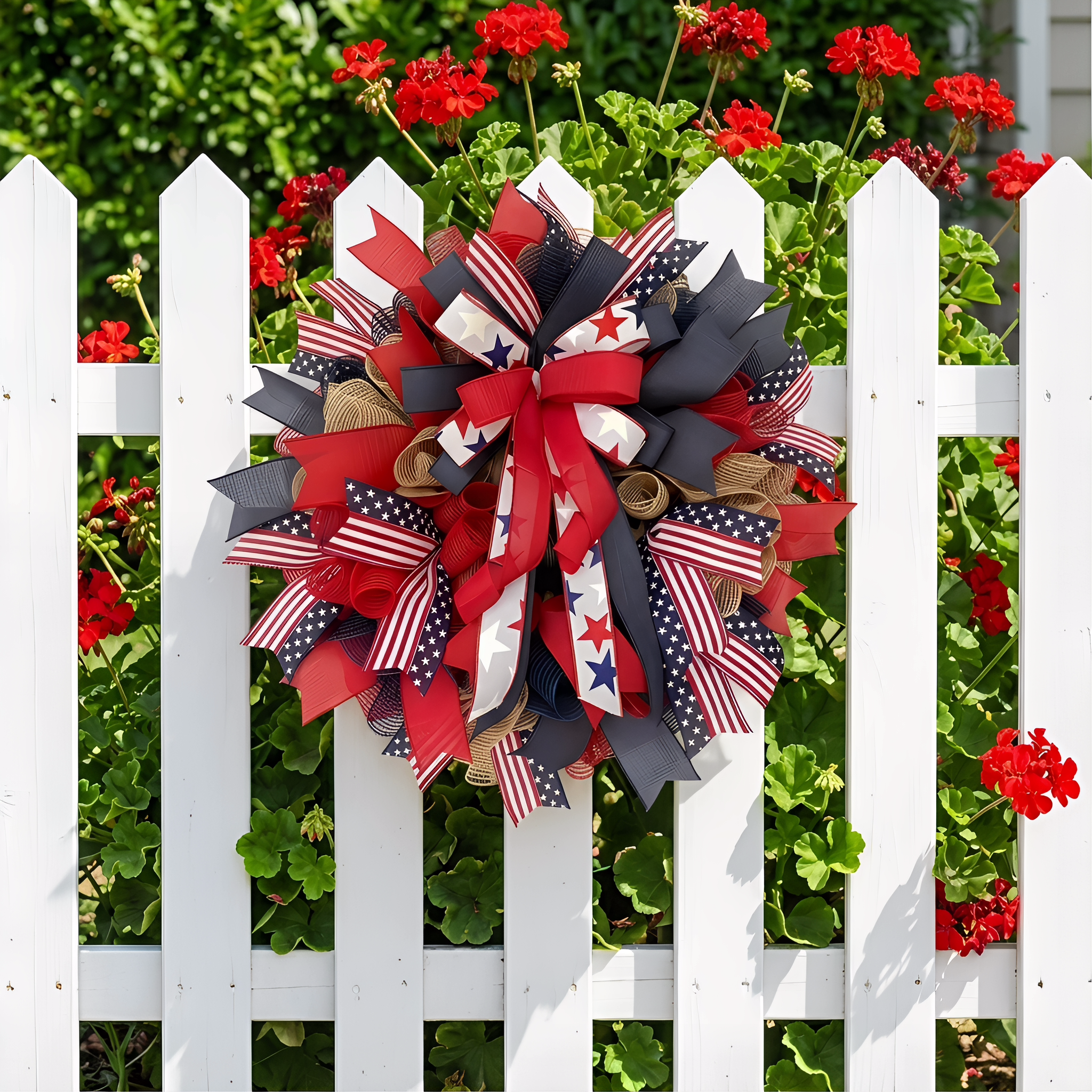 Patriotic Mesh Ribbon Wreath – 17.7" Red, White & Blue Front Door Décor for 4th of July
