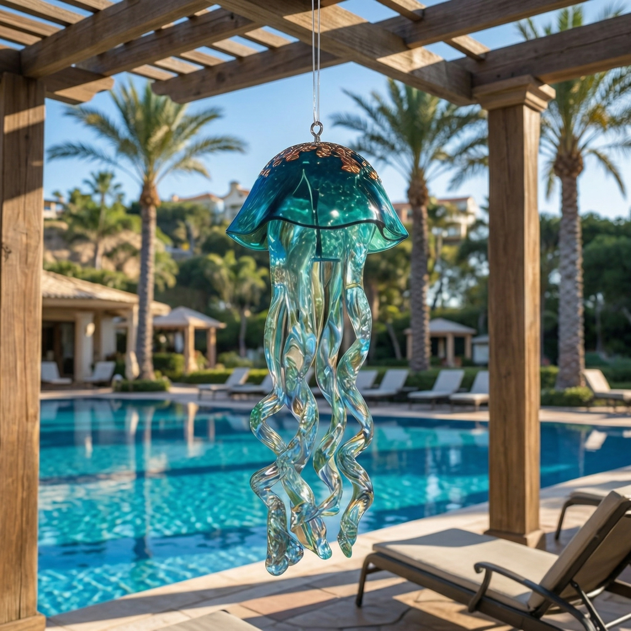 Glass Jellyfish Hanging Ornament – Ocean-Inspired Patio, Balcony & Garden Décor