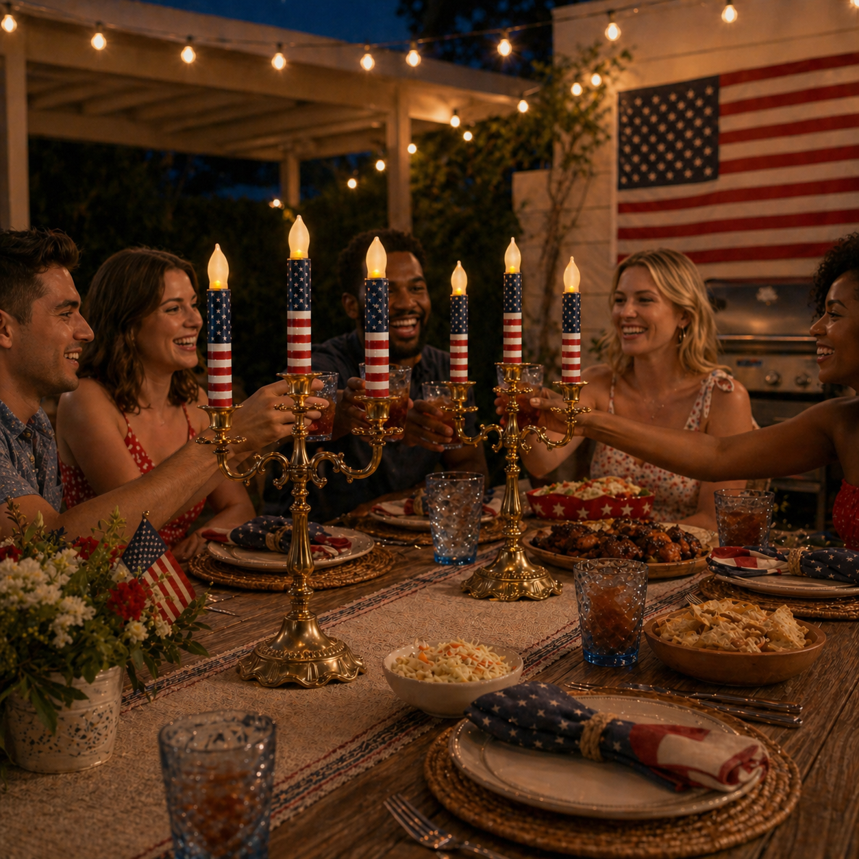 UV Printed LED Remote Flameless Patriotic Taper Candle