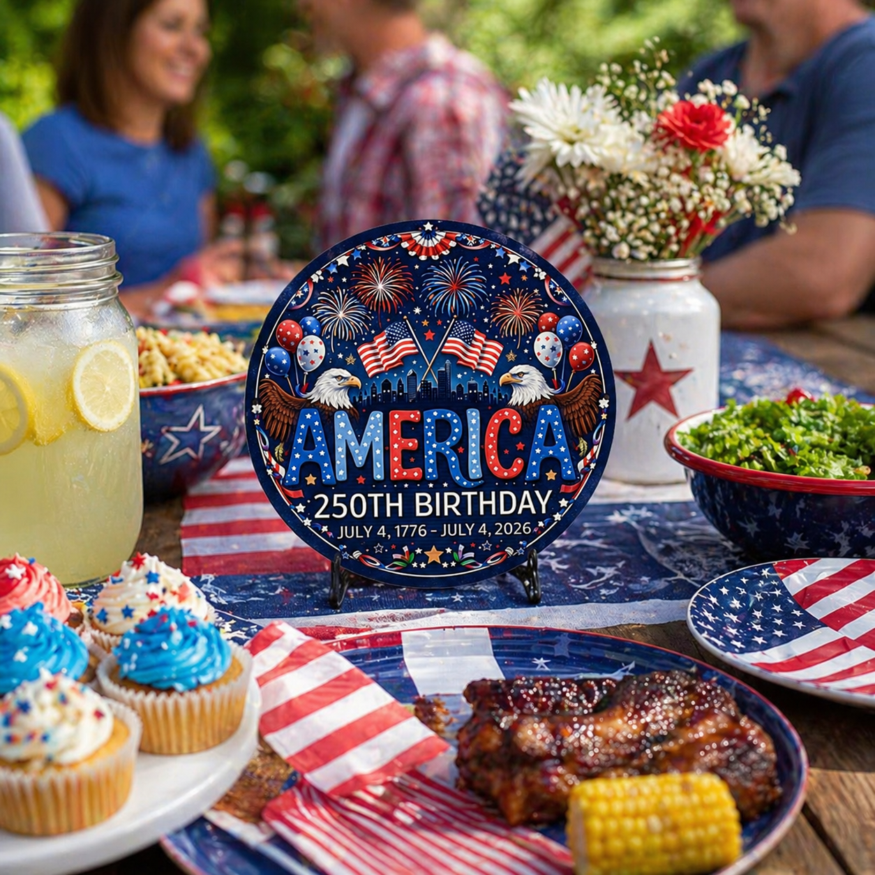 America 250th Birthday Tin Sign – Patriotic 2D Flat Hanging Decor